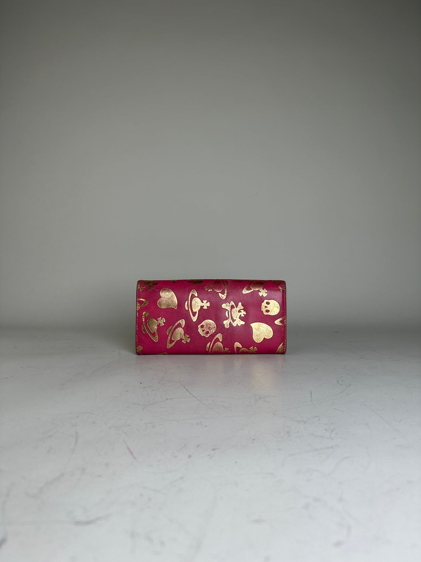 Vintage Vivienne Westwood Printed Leather Wallet Pink Gold