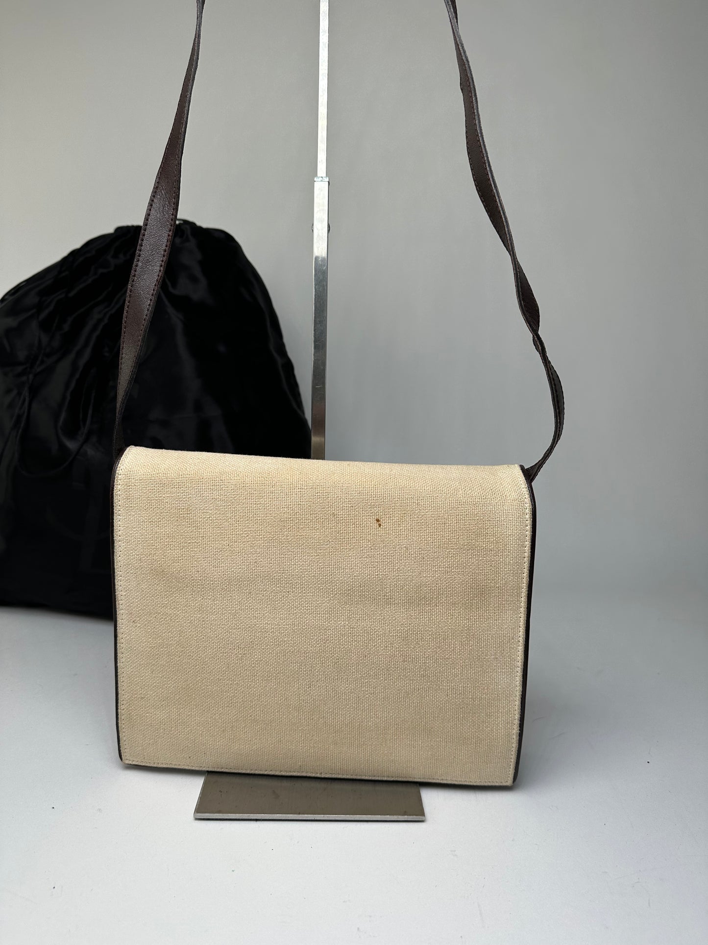 Vintage Yves Saint Laurent Canvas Envelope Shoulder Bag Beige