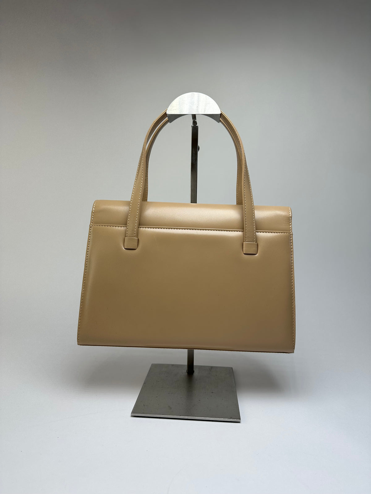 Vintage Givenchy Structured Leather Top-Handle Bag Beige Gold