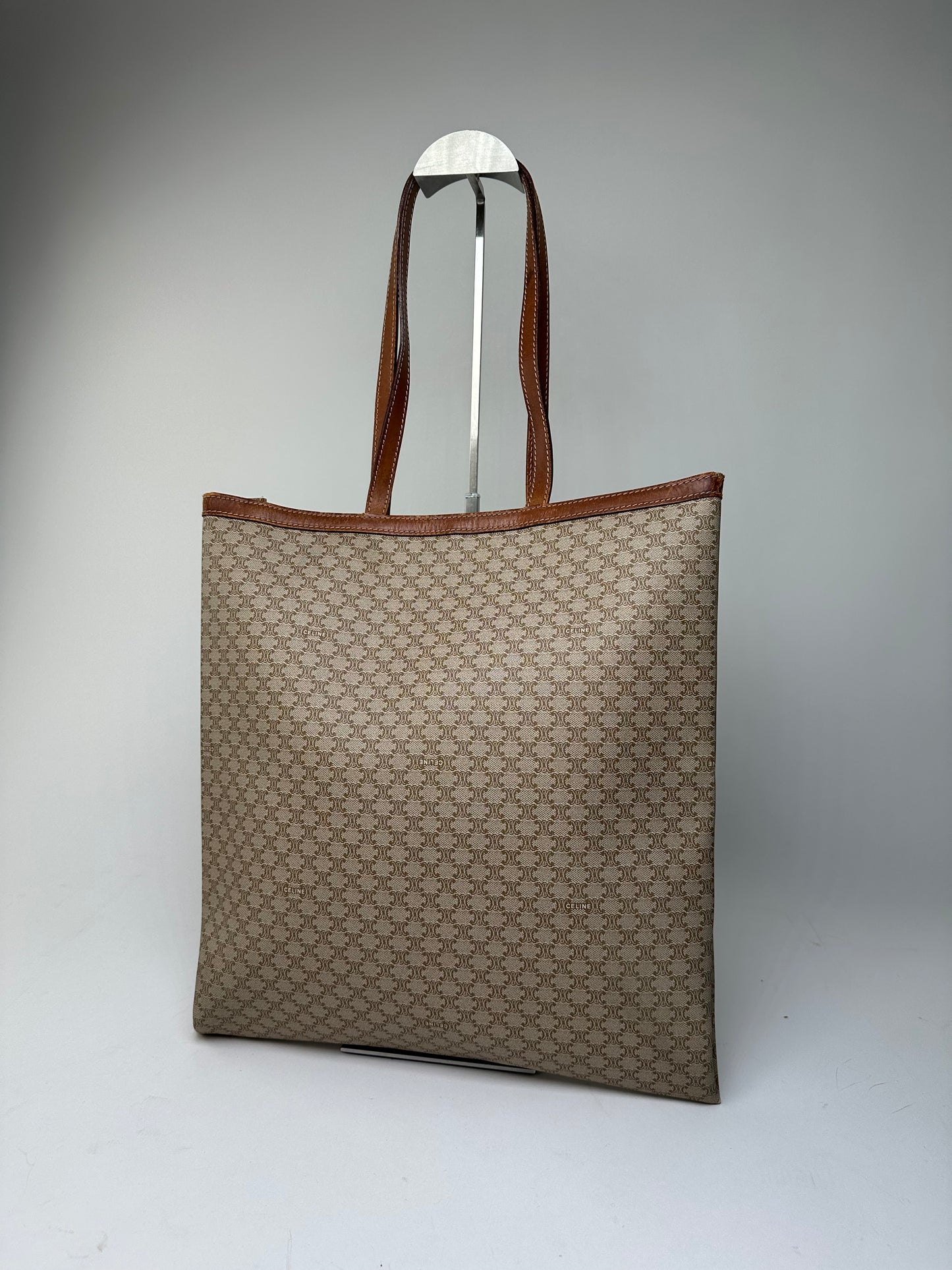 Vintage Celine Macadam Canvas Tote Bag Beige