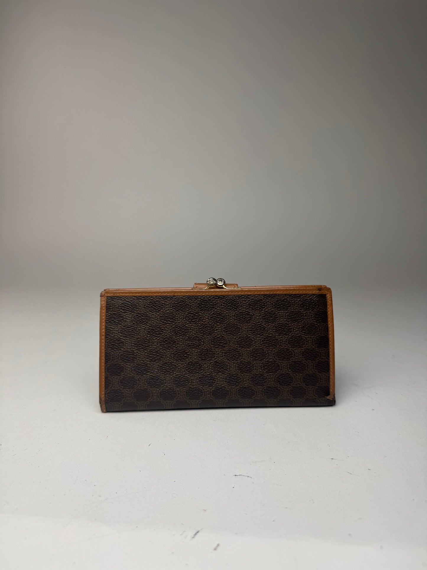 Vintage Celine Paris Triomphe Monogram Leather wallet brown