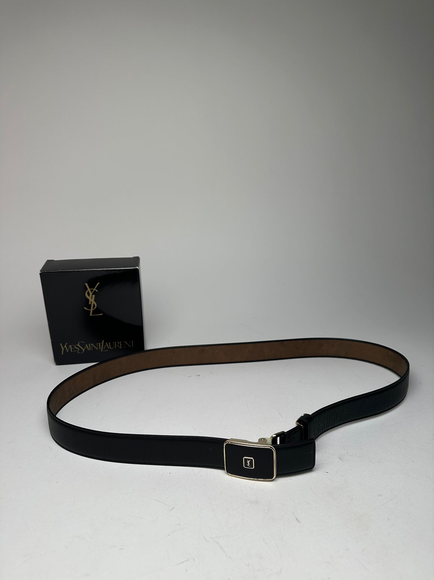 Vintage Yves Saint Laurent Snake Emblossed Leather Belt Black