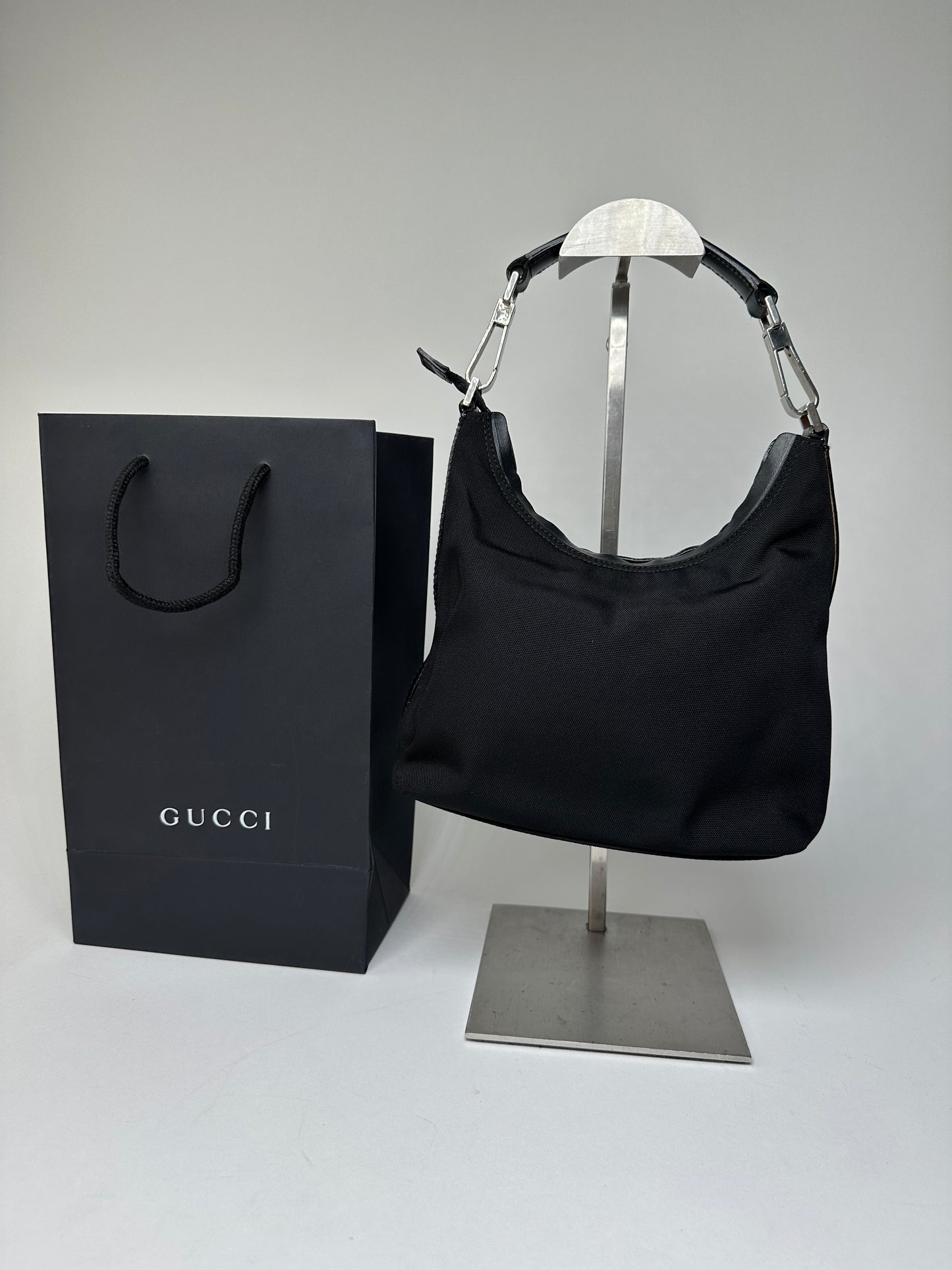 Vintage Gucci Nylon GG Canvas Hobo Shoulder Bag Black