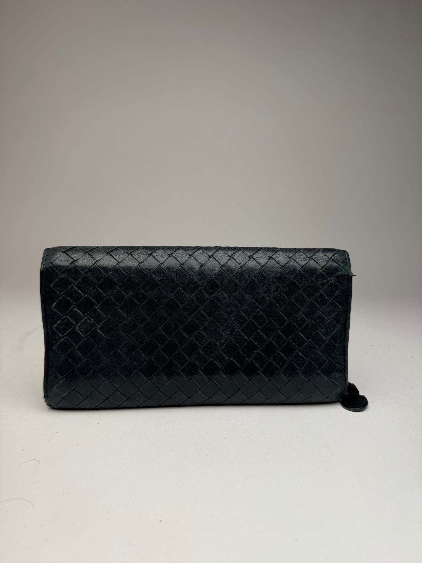 Vintage Bottega Veneta Intrecciato Leather Wallet Black
