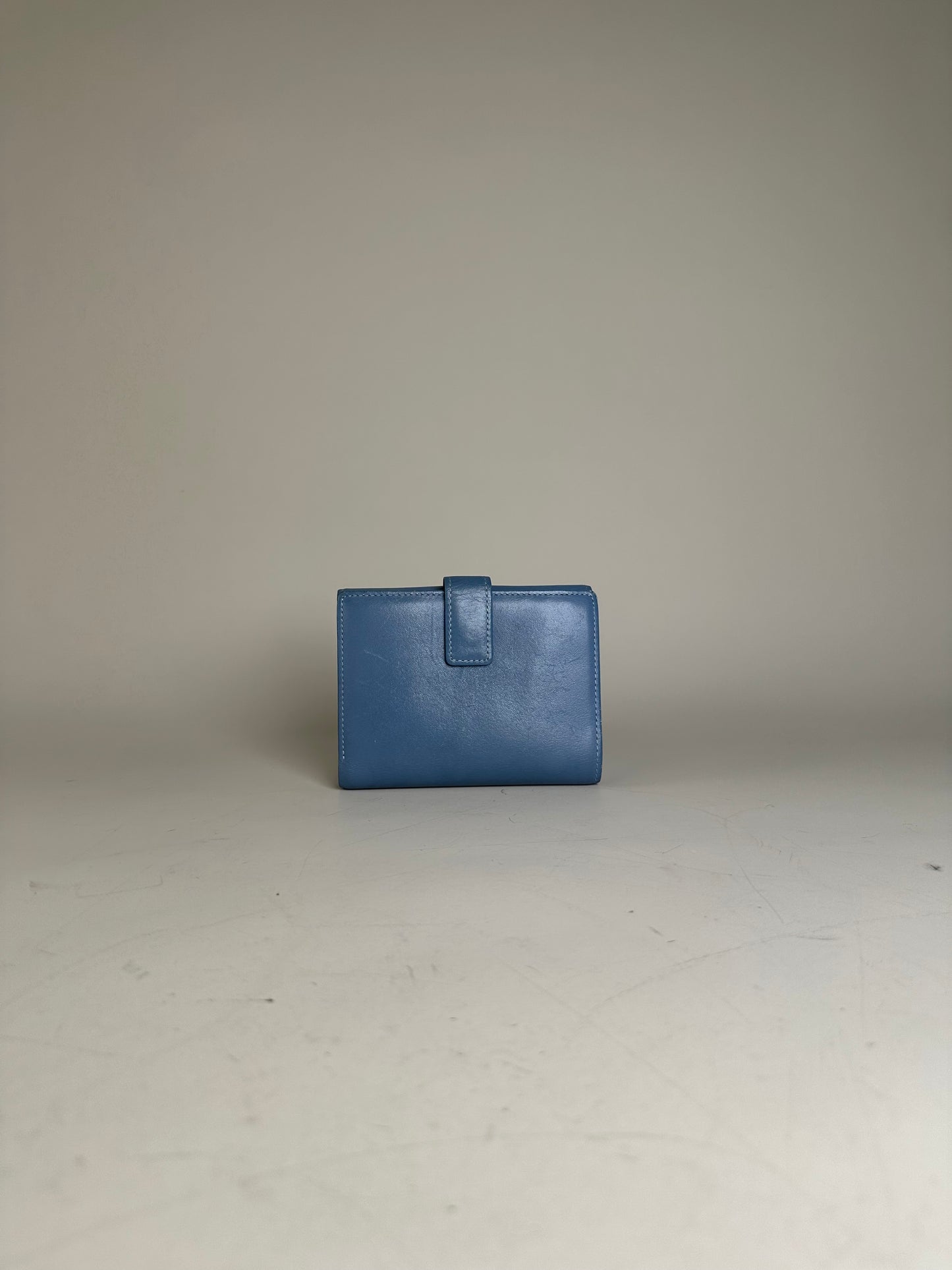 Vintage Saint Laurent Grained Leather Wallet Cobalt Blue Gold