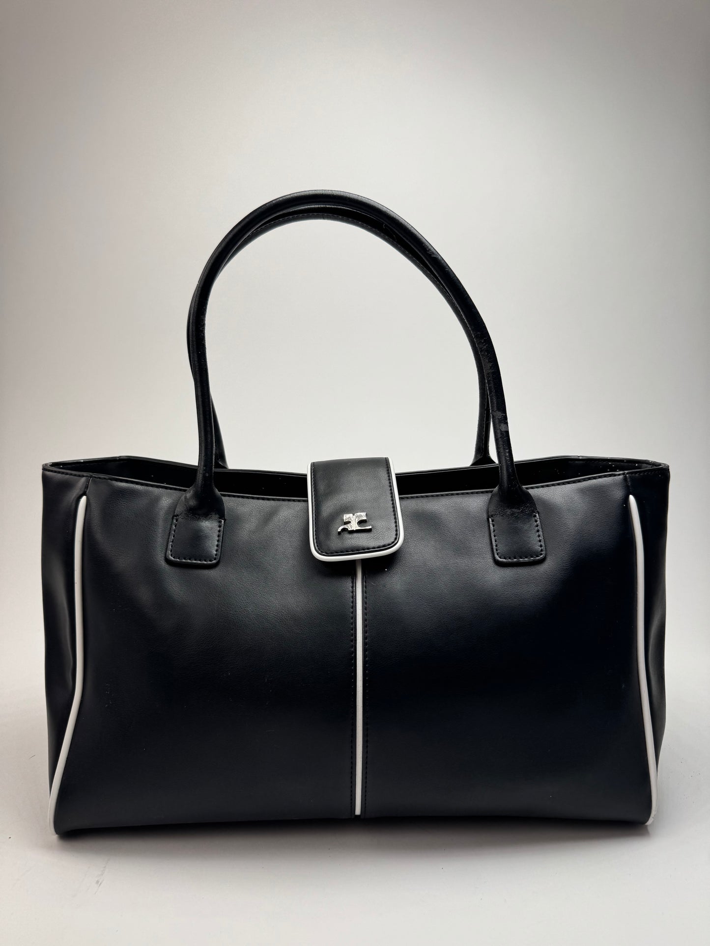 Vintage Courreges Leather Bag Black White