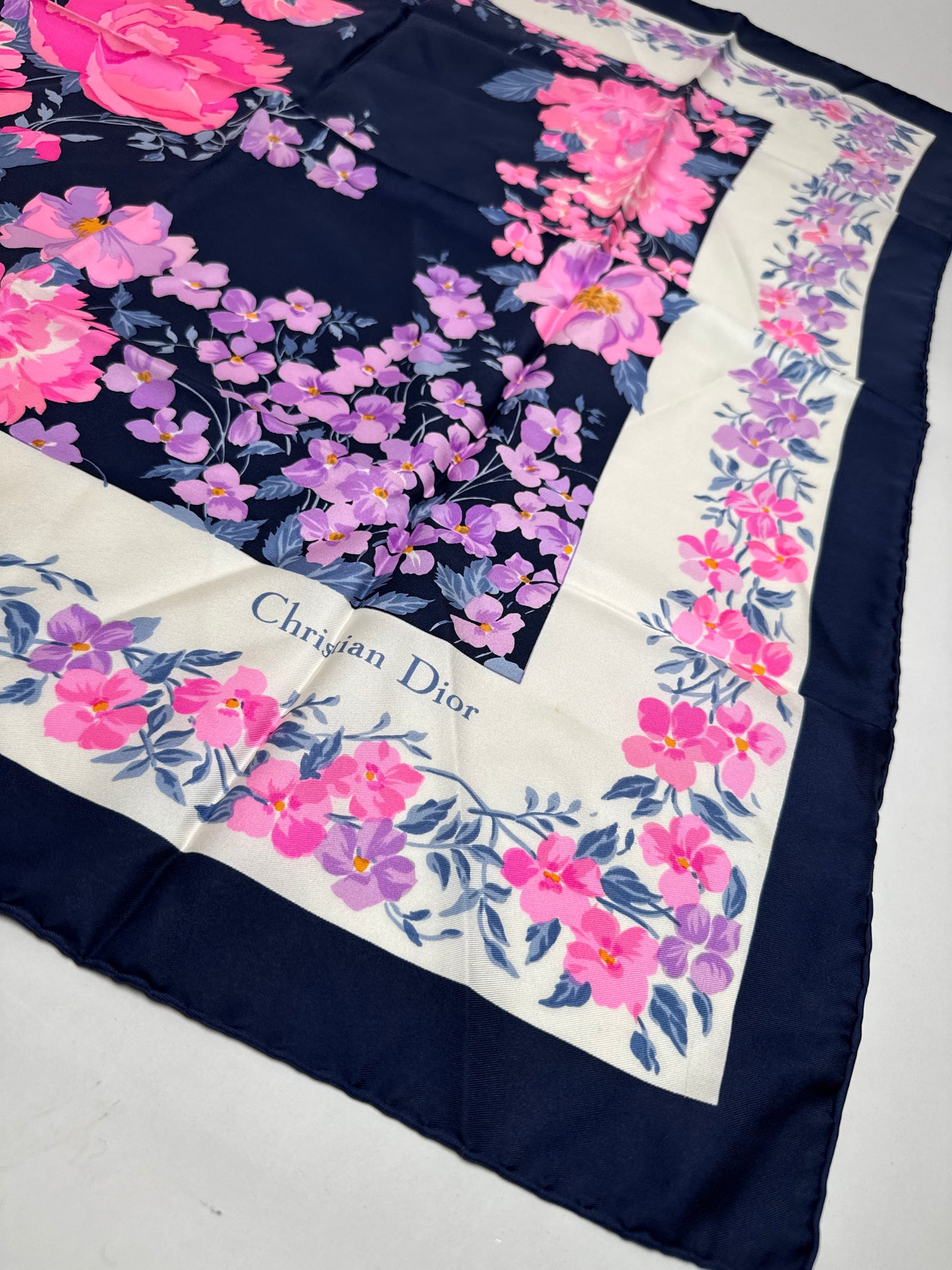Vintage Dior Silk Scarf PurpleNavy