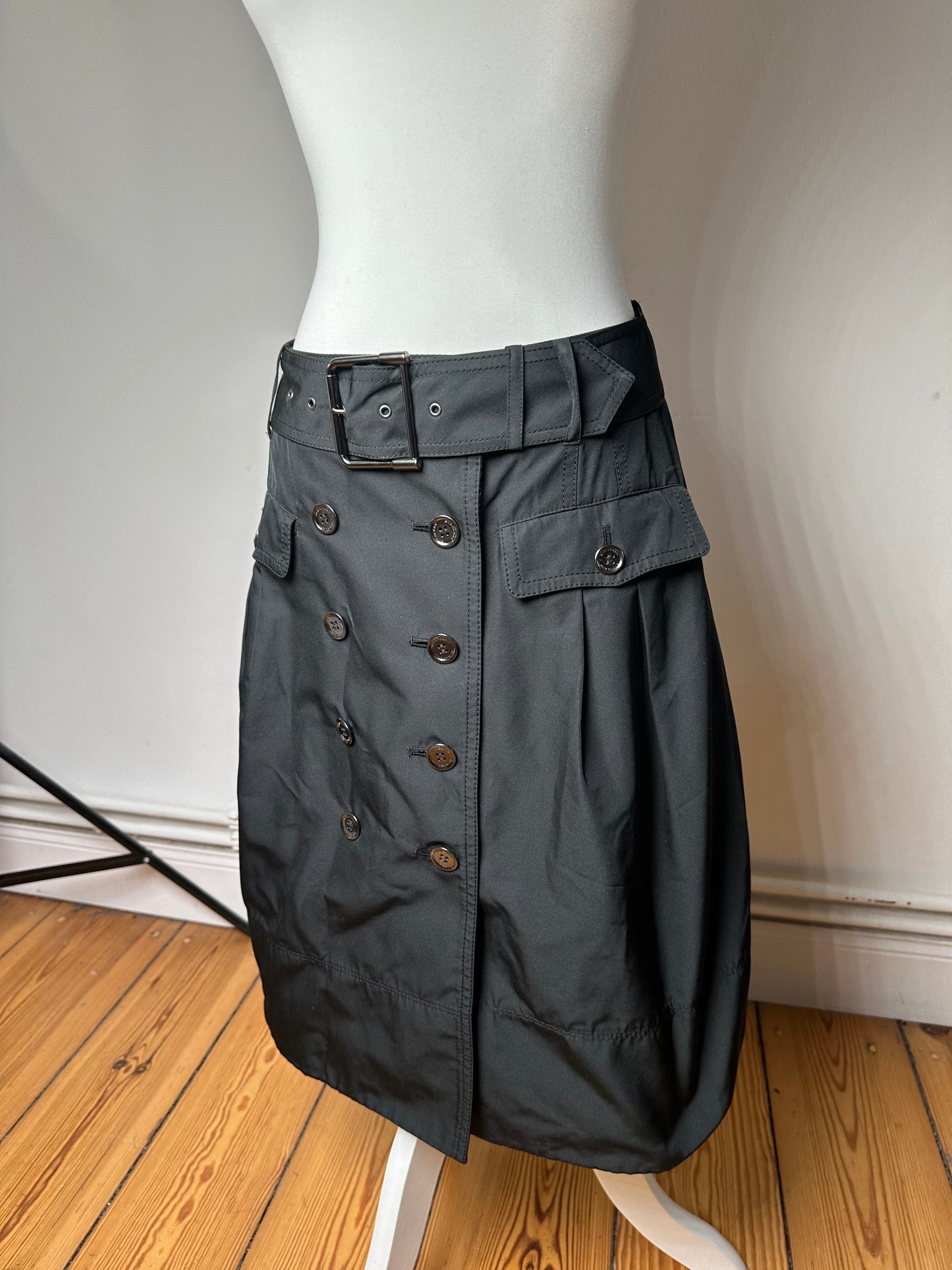 Vintage Burberry Polyester Belt Skirt Black M