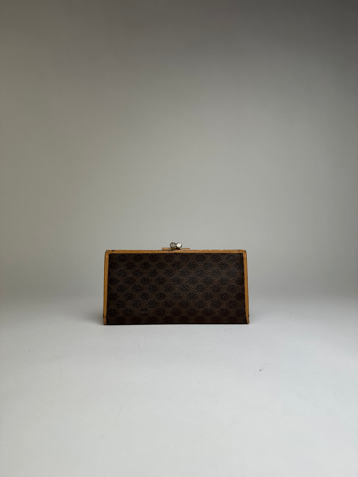 Vintage Celine Coated Canvas Bifold Wallet Dark Brown Tan