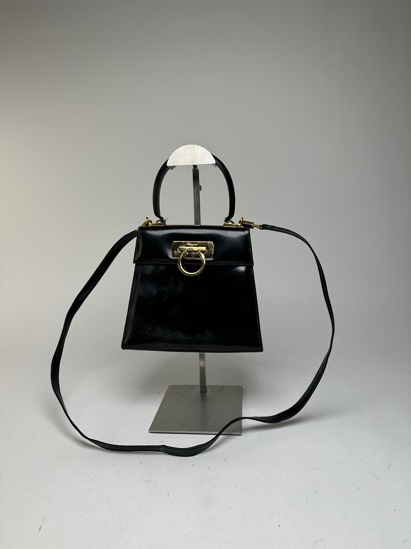 Vintage Salvatore Ferragamo 2Way Patent Leather Handbag Black