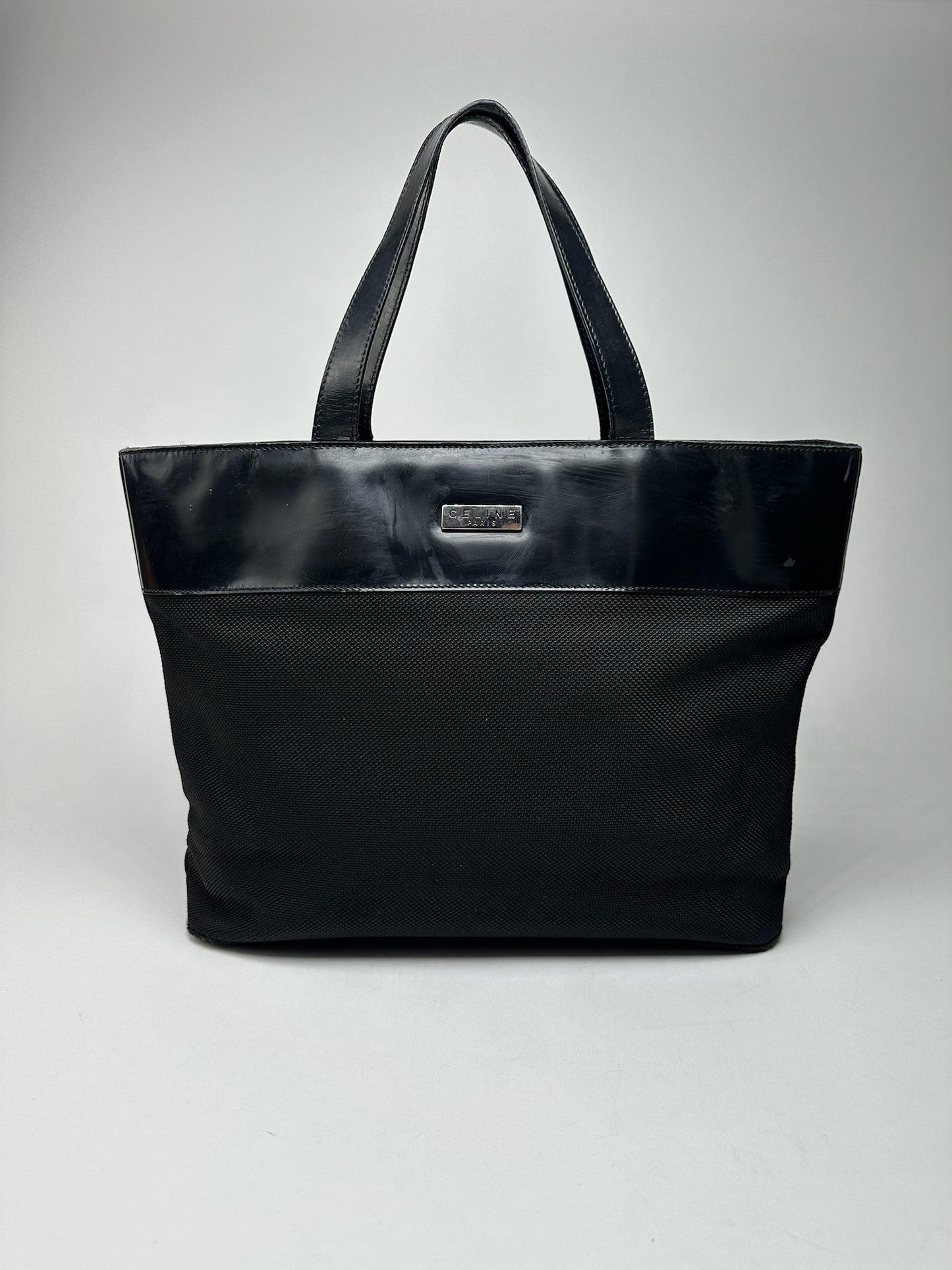 Vintage Celine Canvas Patent Leather bag black