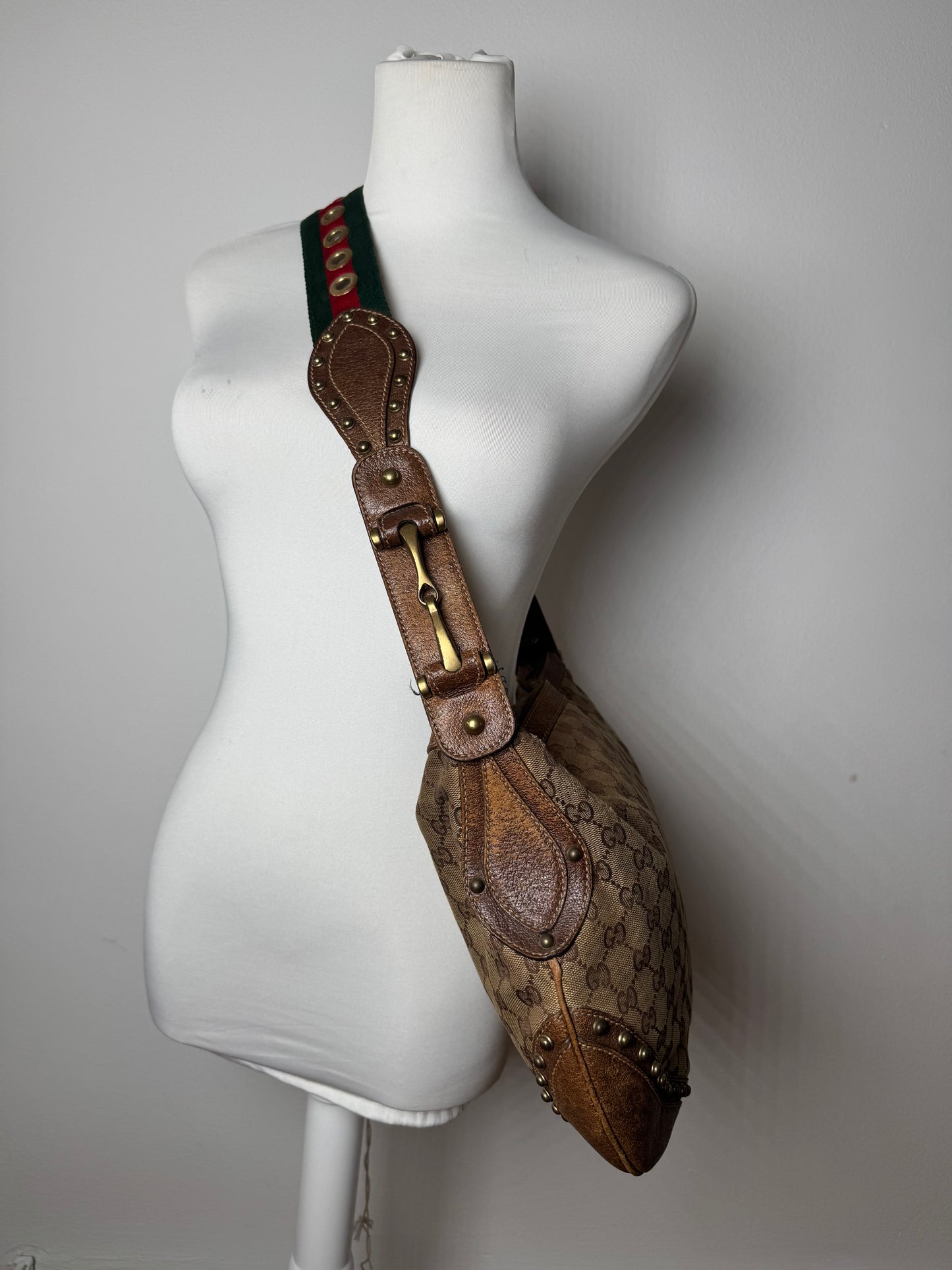 Vintage Gucci Studded Monogram Bag beige brown