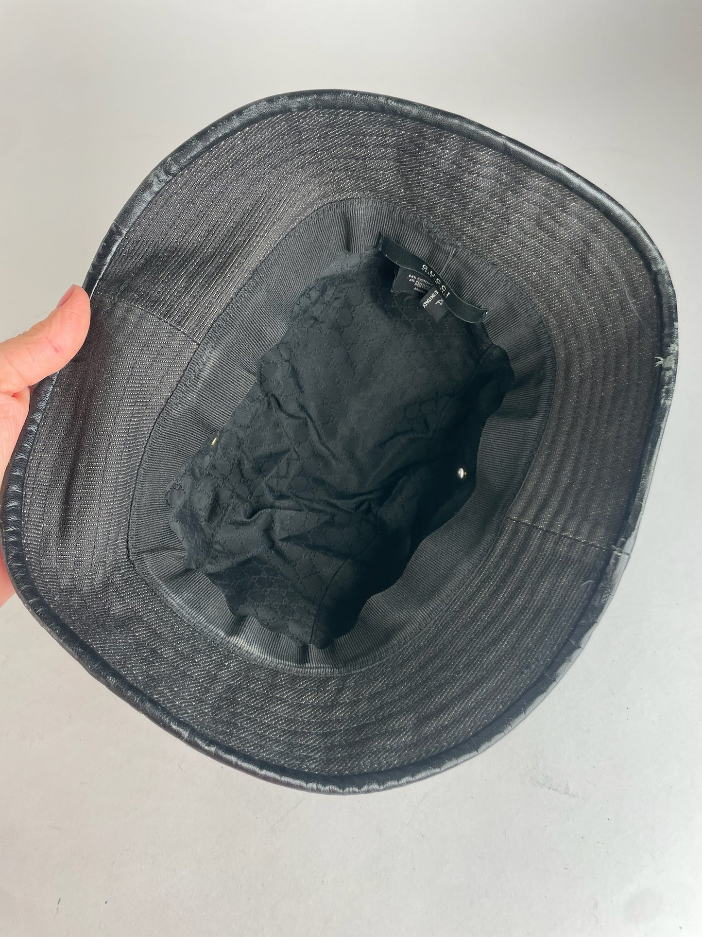 Vintage Gucci Polyester & Leather Bucket Hat Black