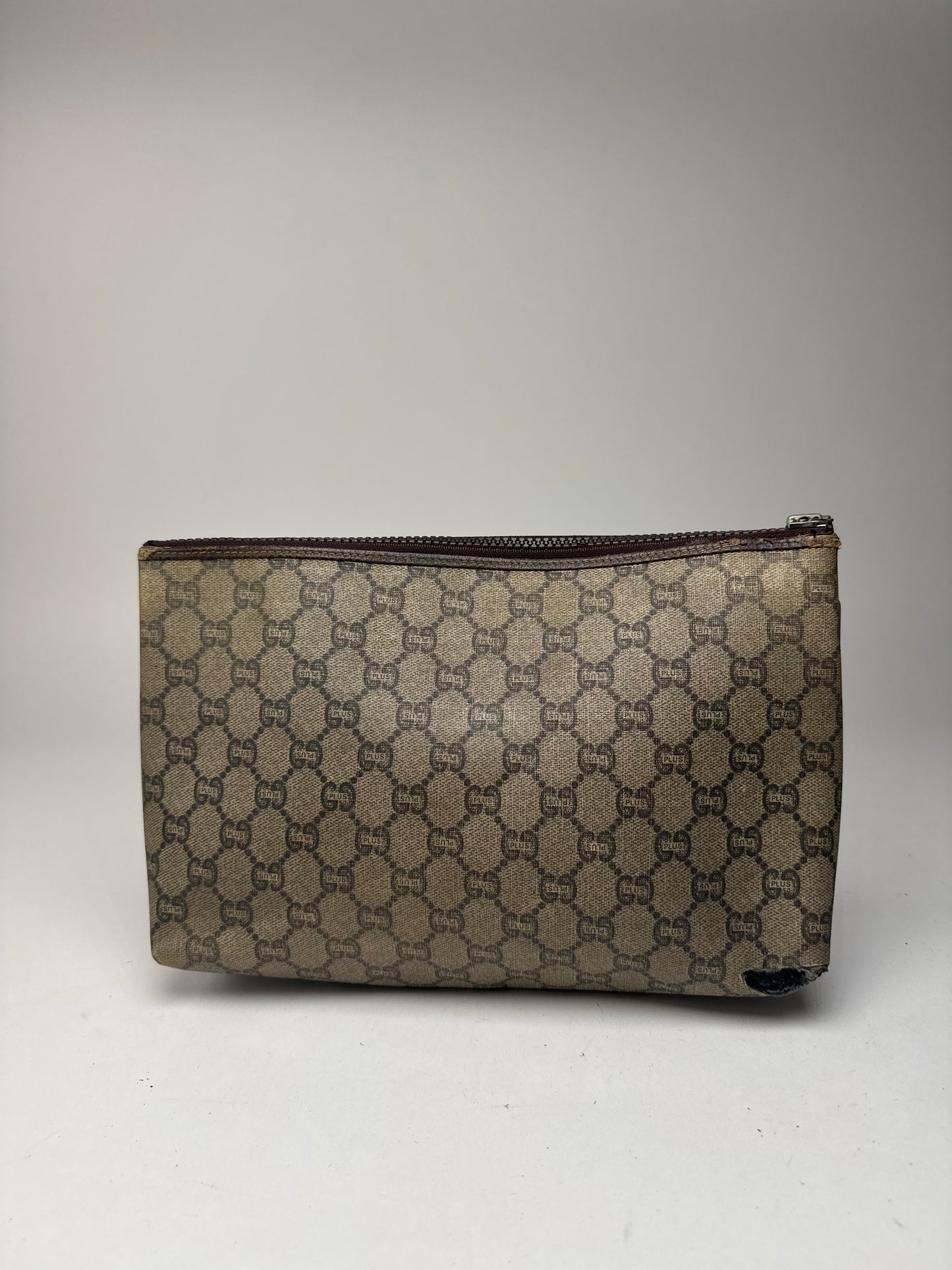Pochette vintage Gucci Plus en cuir marron gris
