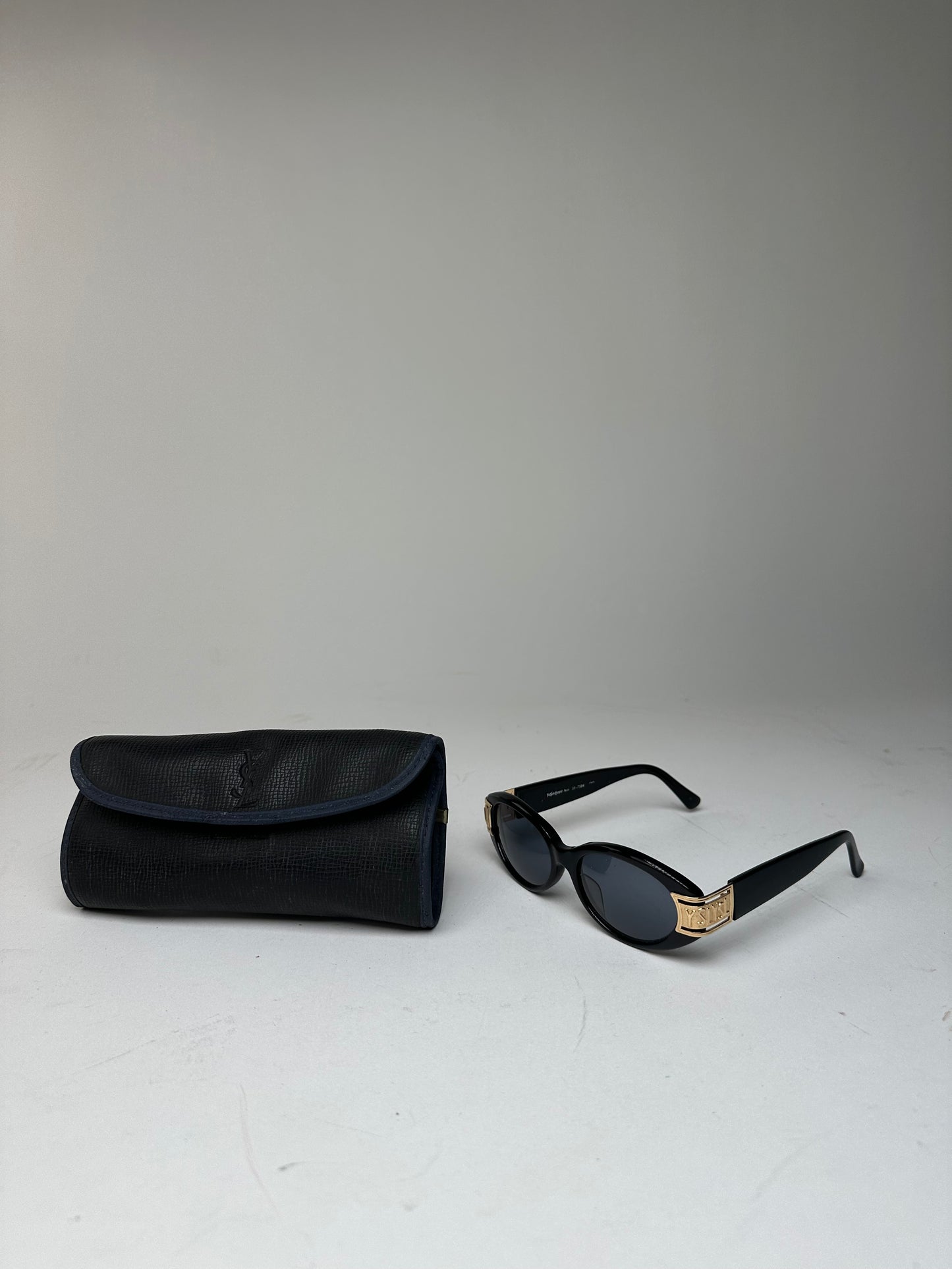 Vintage Yves Saint Laurent Sunglasses Black Gold YSL Logo
