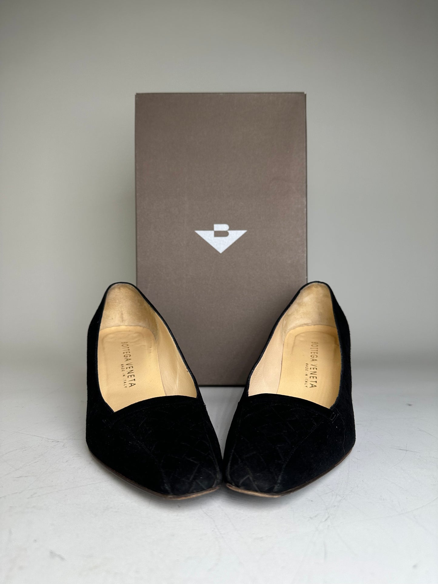Vintage Bottega Veneta Suede Block Heel Pumps Black