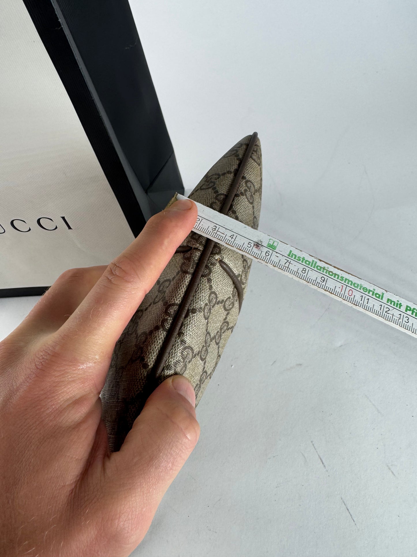 Vintage Gucci Monogram Leather Shoulder Bag Grey Brown