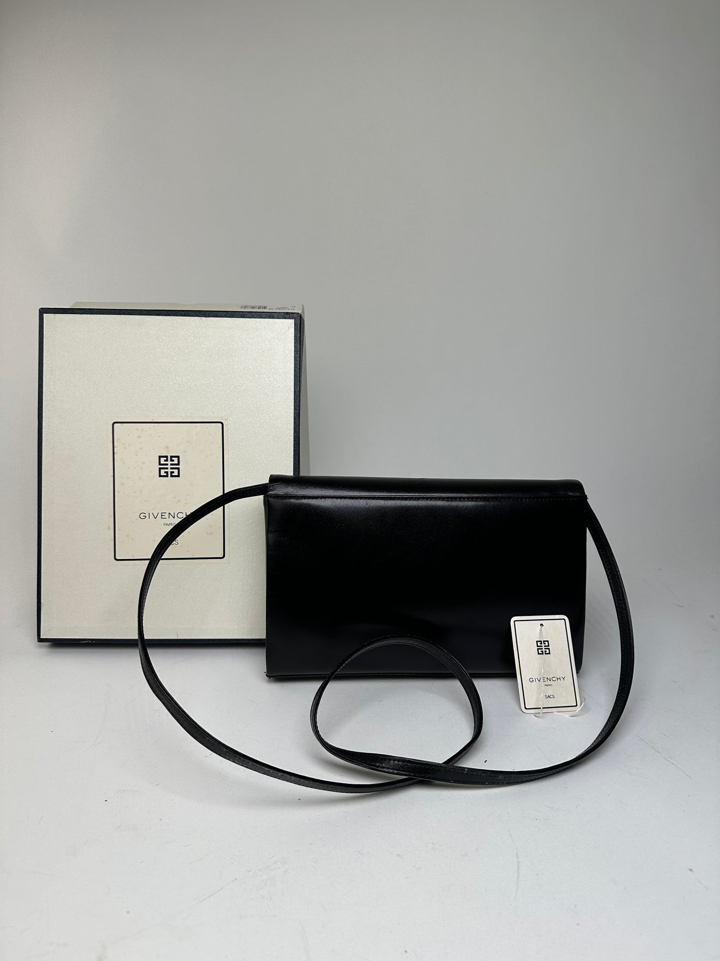 Vintage Givenchy Paris Flap Shoulder Bag Black Leather 4G Logo