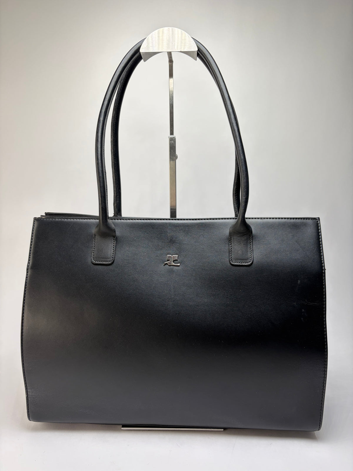 Vintage Courrèges AC Logo Structured Tote Bag Black Silver