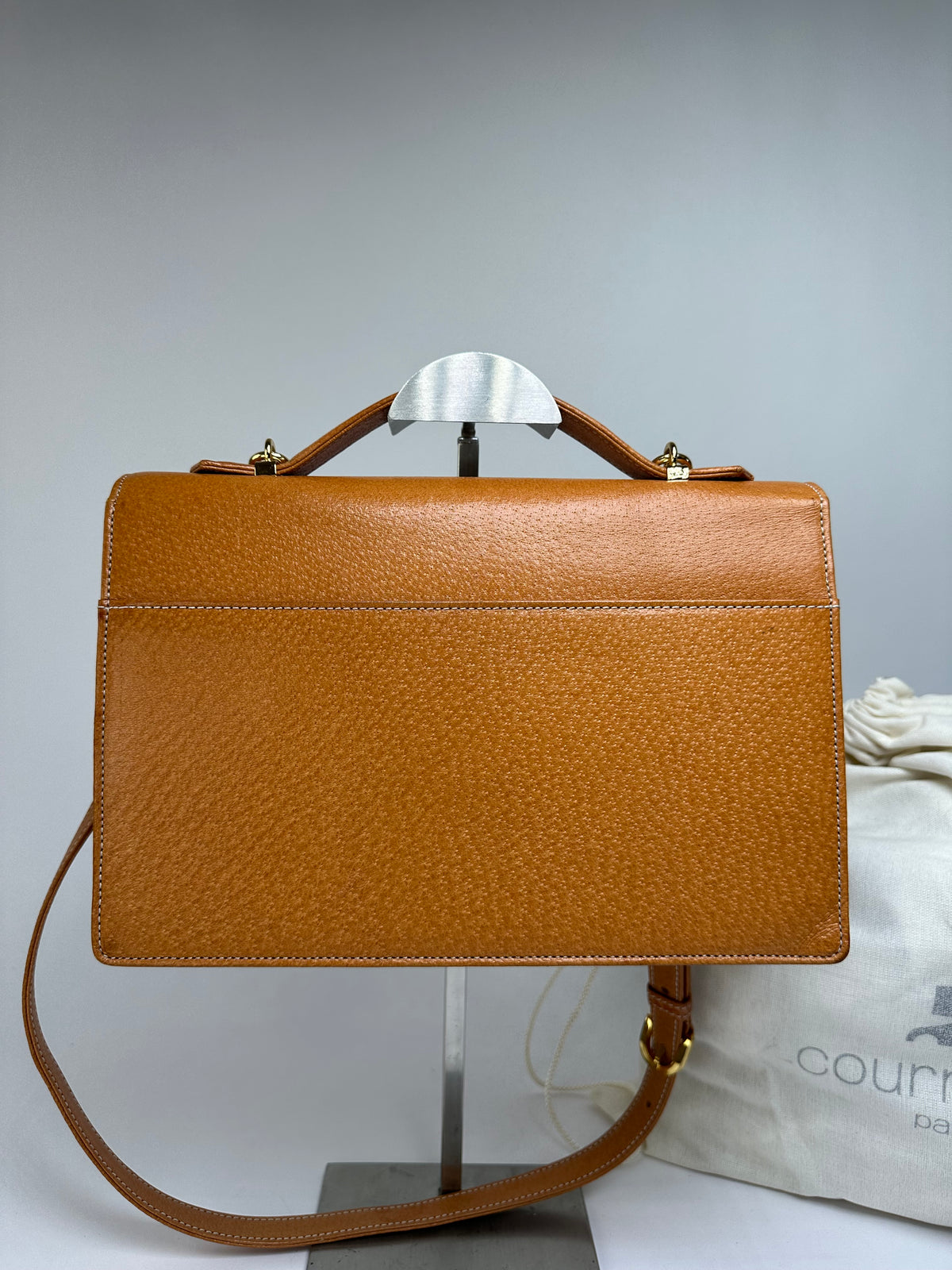 Vintage Courreges Structured Leather Top-Handle Bag Orange Gold