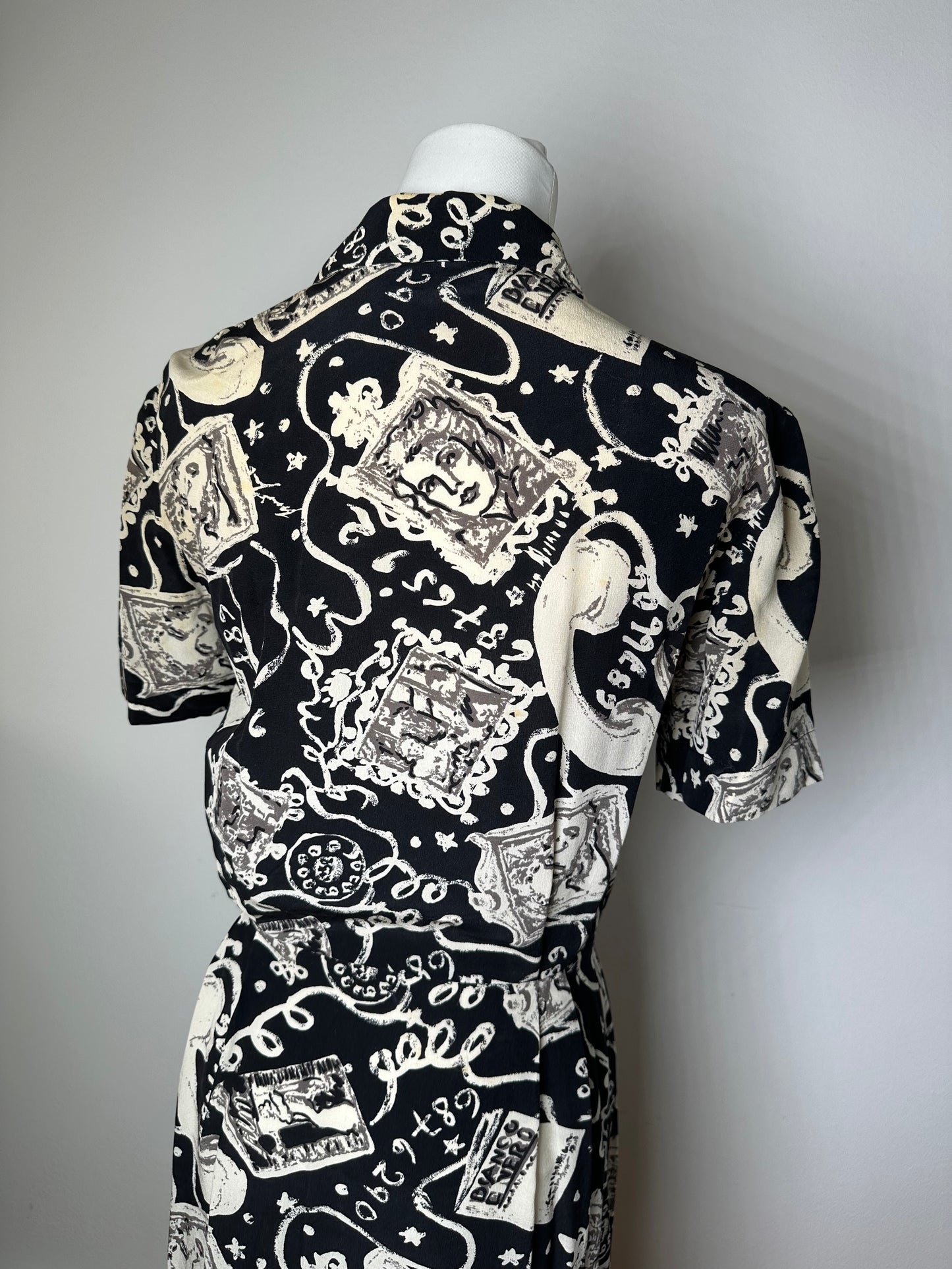 Vintage Fendi Printed Shirt Dress Black Surrealist Print M