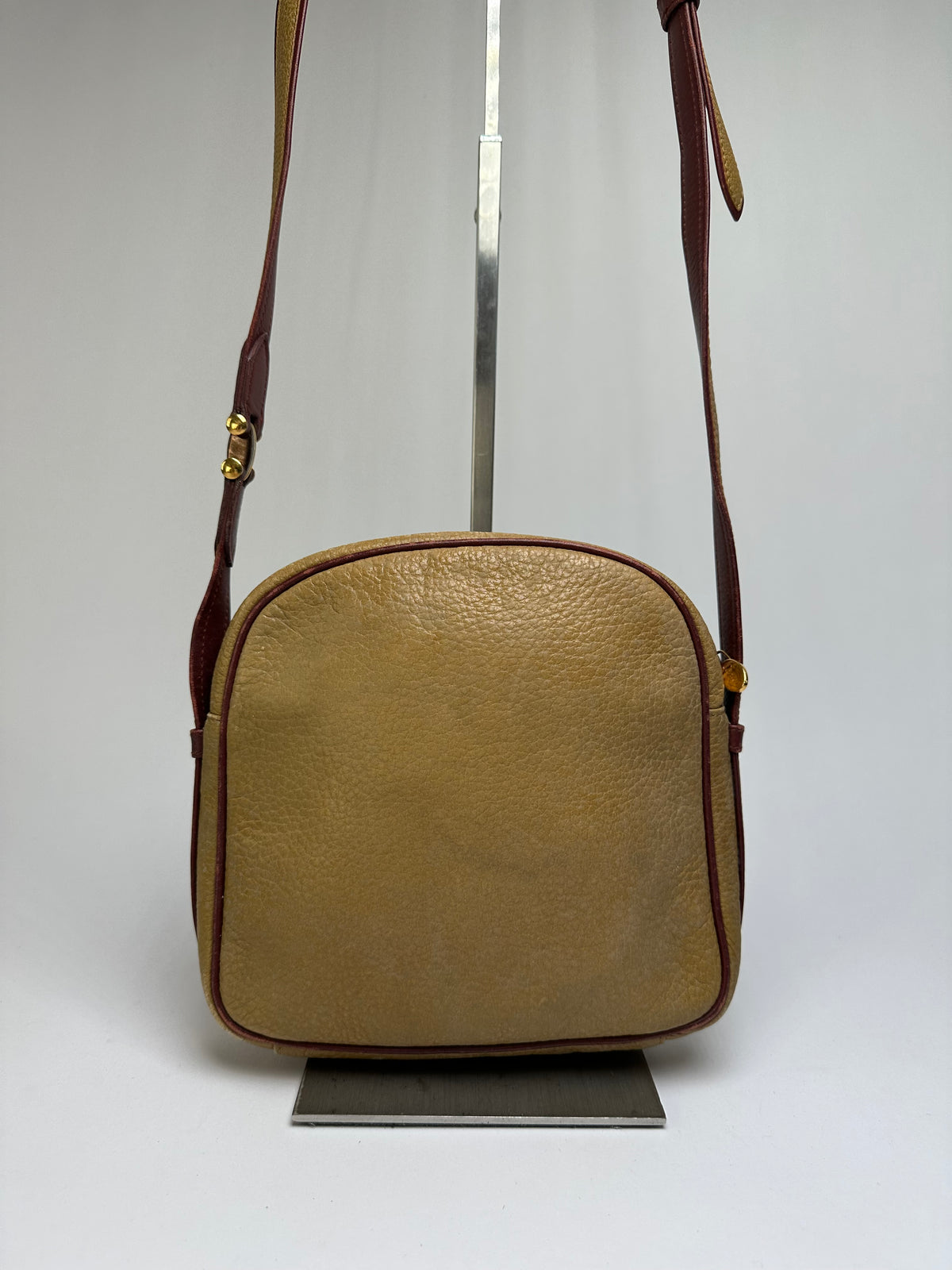 Vintage Cartier Must de Cartier Textured Leather Crossbody Bag Tan Burgundy