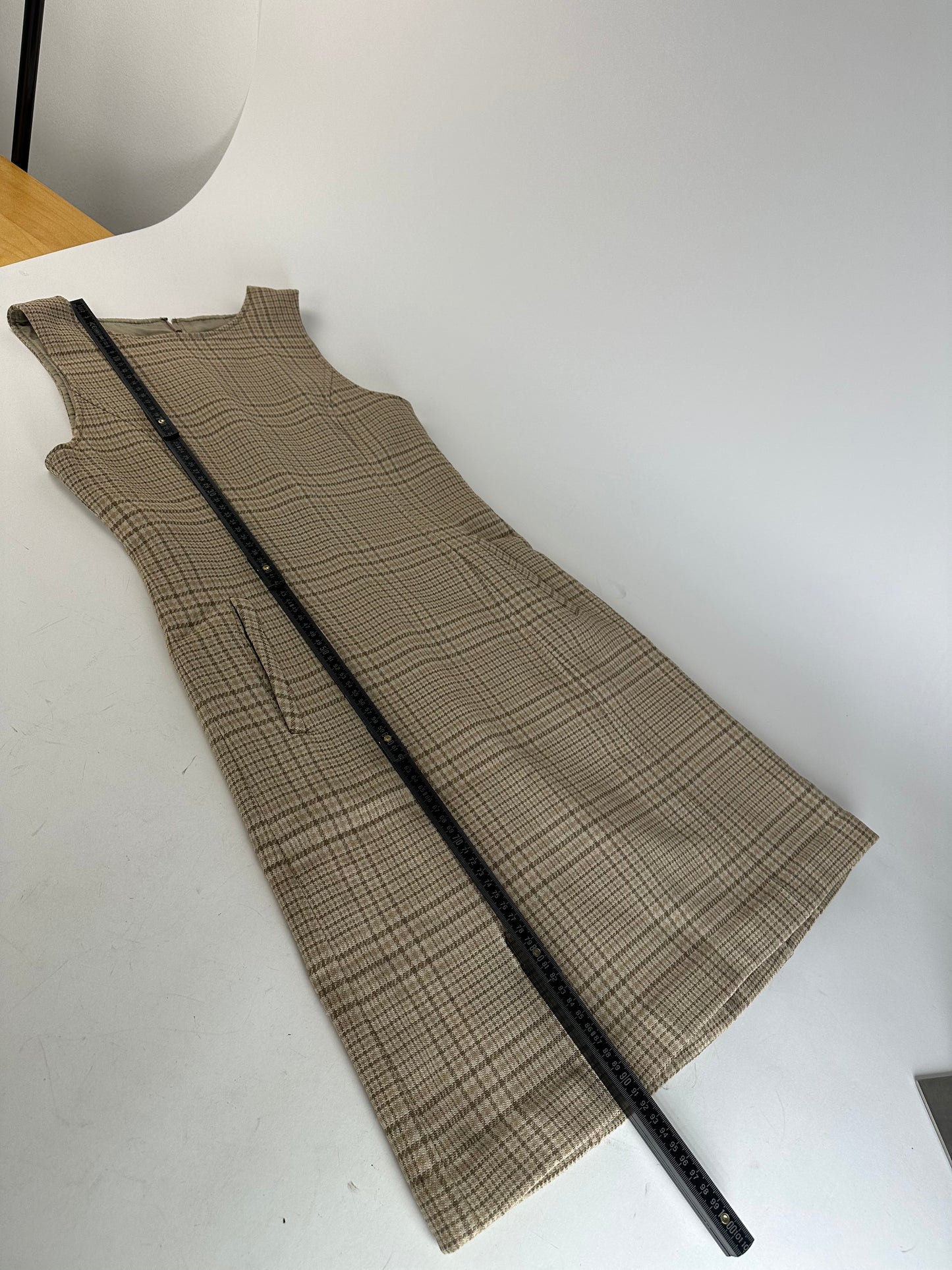 Vintage Dior Wool Checked Dress M Beige Brown