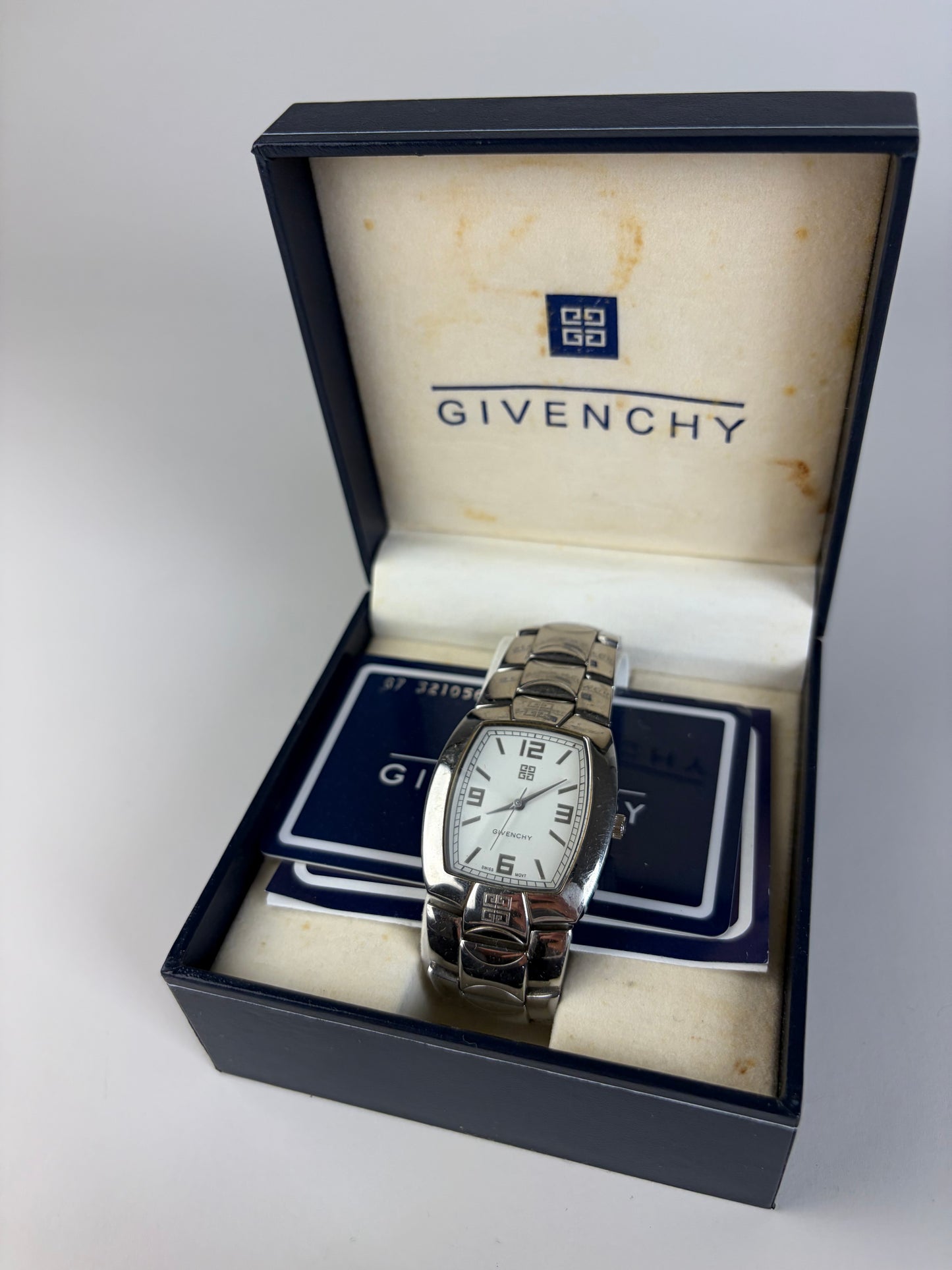 Vintage Givenchy Stainless Steel Bracelet Watch Silver White