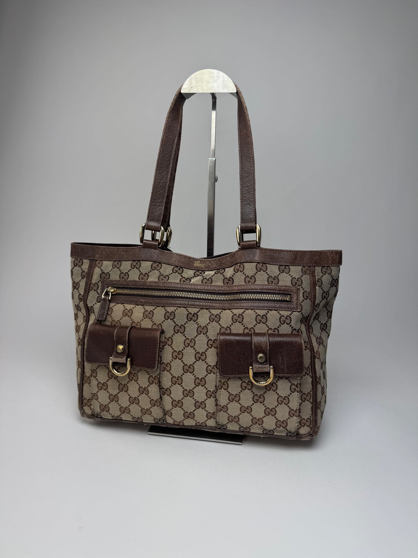 Vintage Gucci Monogram Handbag Beige Brown