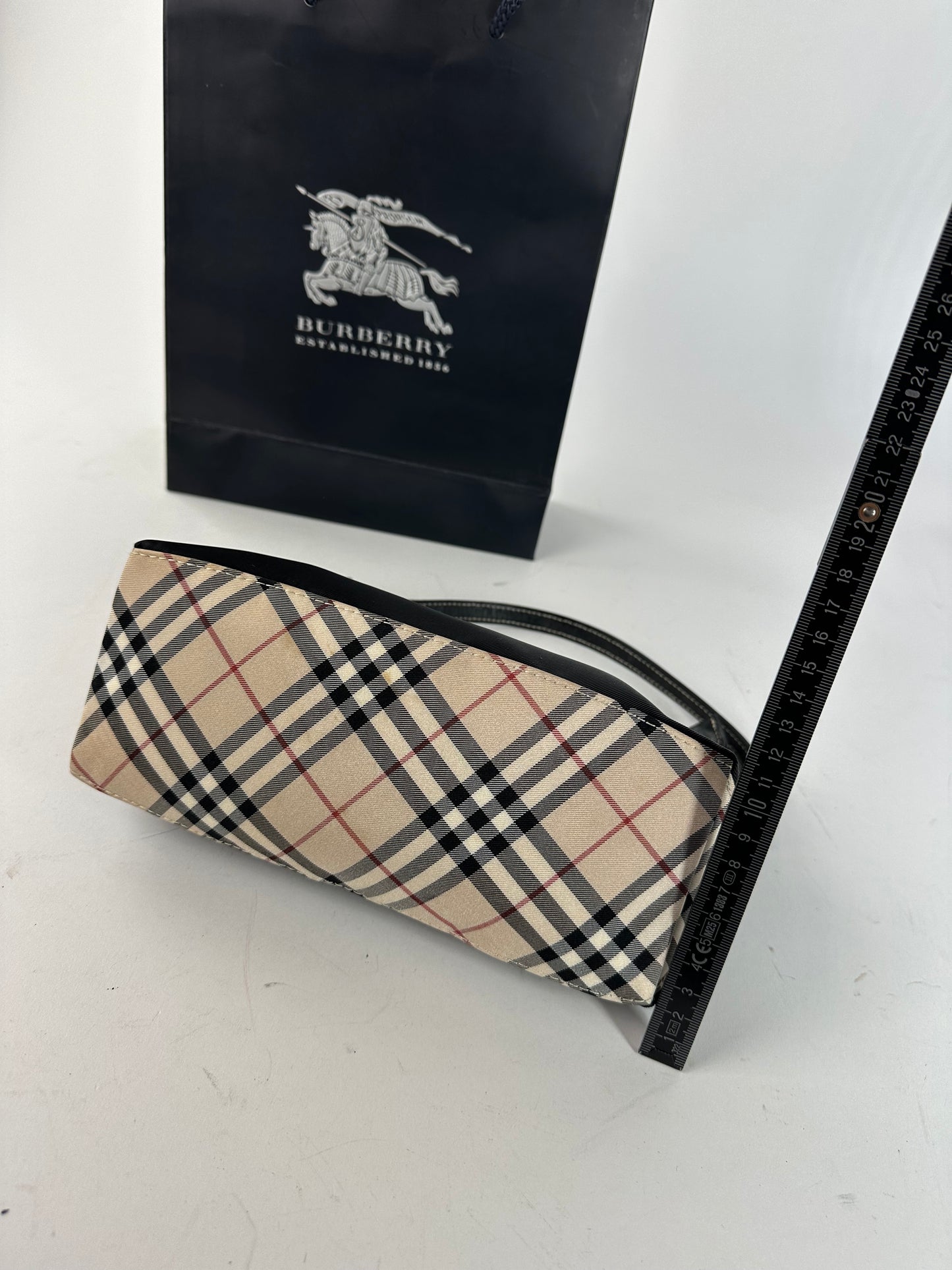 Vintage Burberry Blue Label Mini Shoulder Bag Black Nylon Nova Check