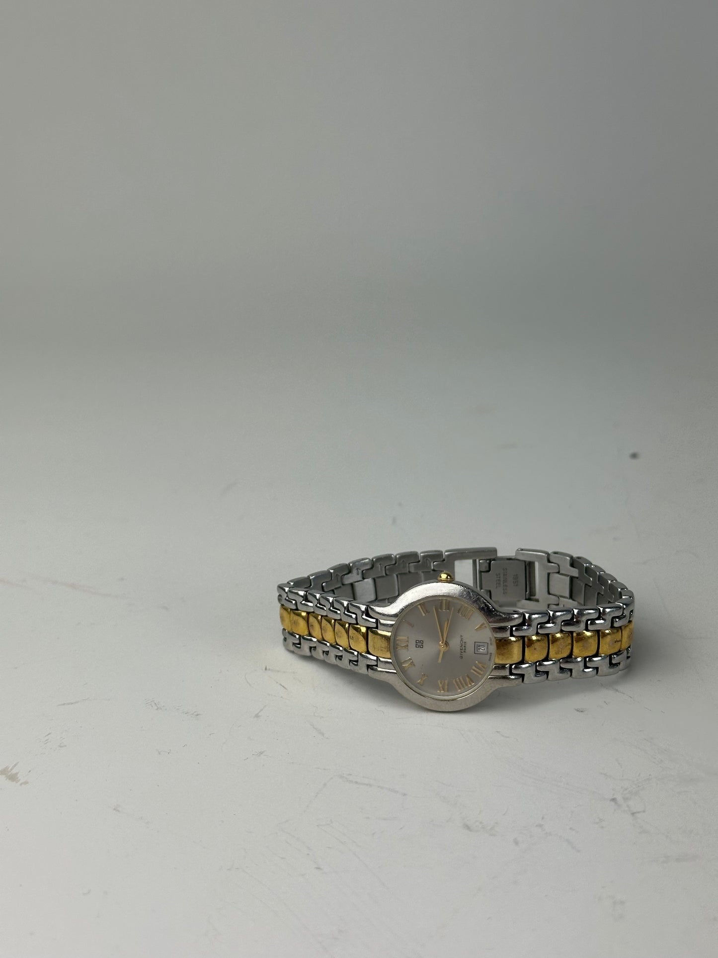Vintage Givenchy Bracelet Watch Stainless Steel Gold-Tone Accents