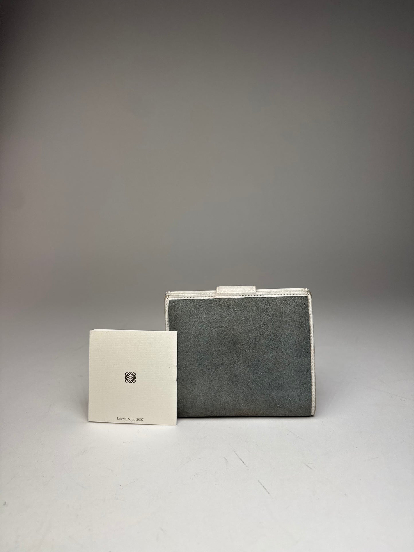 Vintage Loewe Anagram Logo Suede Leather Wallet Grey-Blue / White