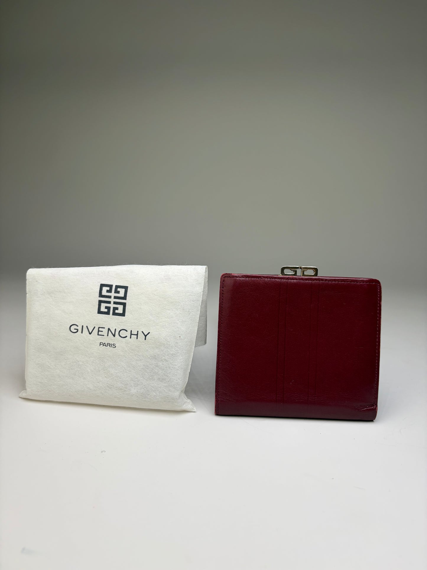 Vintage Givenchy Leather Wallet Burgundy Gold Clasp