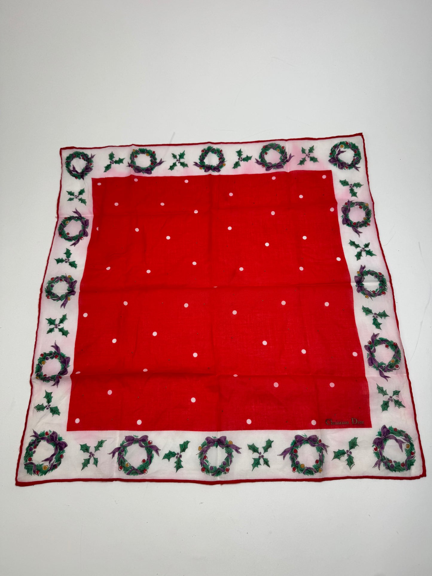 Vintage Dior Scarf Red White Christmas