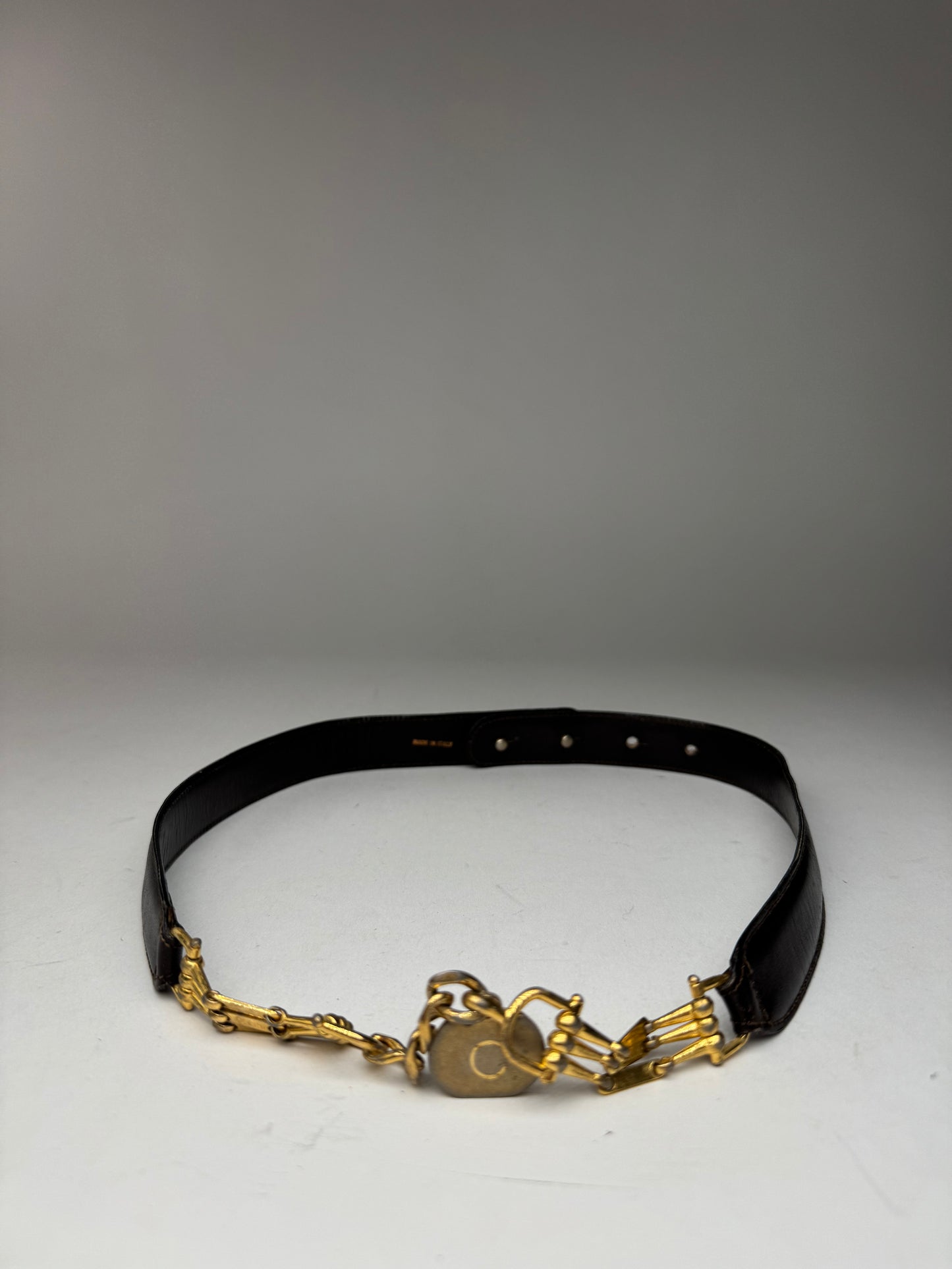 Vintage Celine Chain Leather belt Gold brown