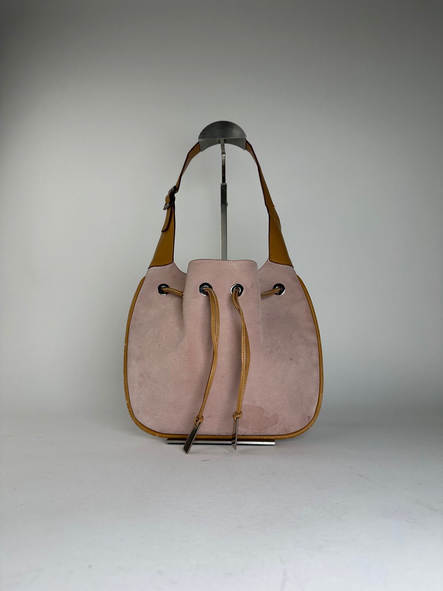 Gucci Pink Suede Hobo Bag with Drawstring Closure