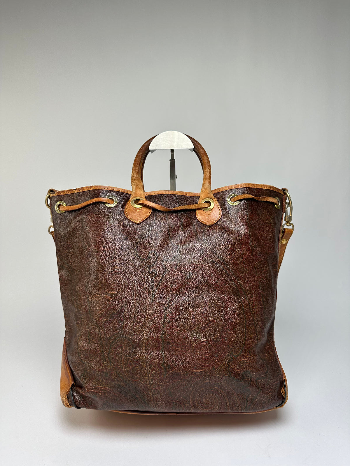 Vintage Etro Paisley Print Leather Tote Late 1990s Multicolor
