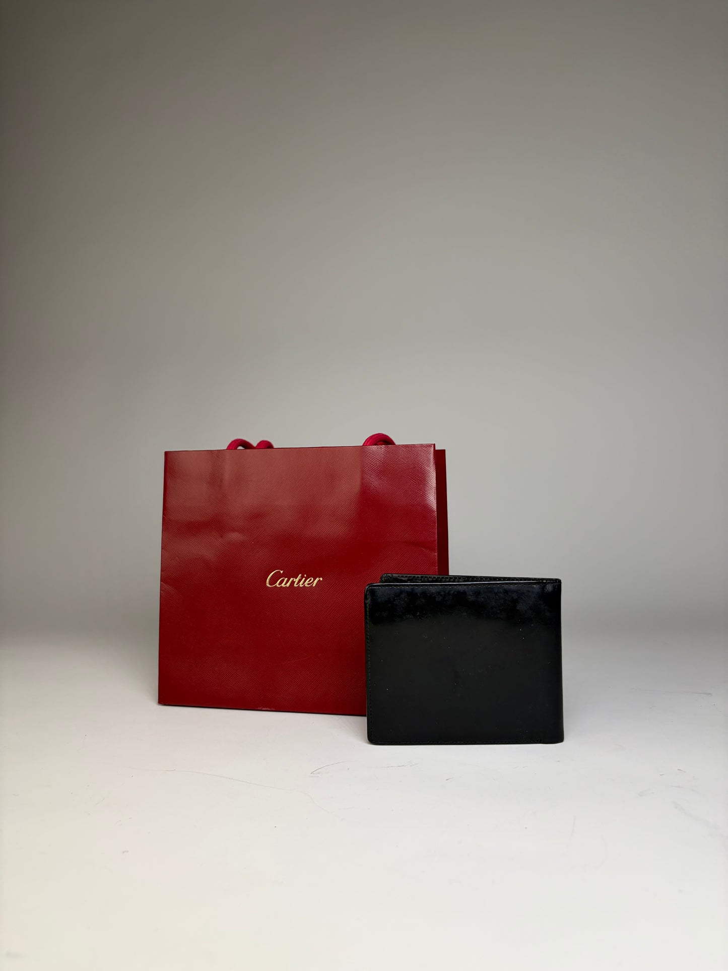 Vintage Cartier Smooth Leather Wallet Black Silver