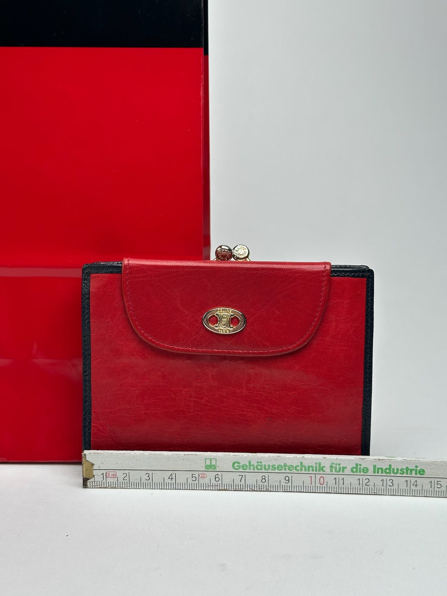 Vintage Celine Paris Monogram Leather wallet red