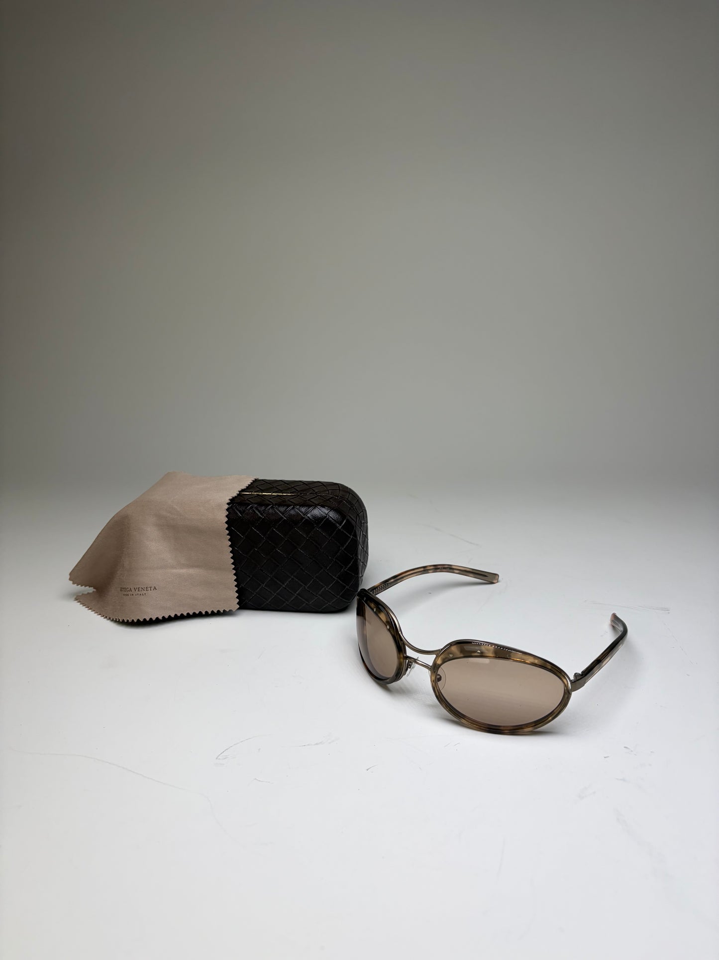 Vintage Bottega Veneta Acetate Sunglasses Brown Beige Gold