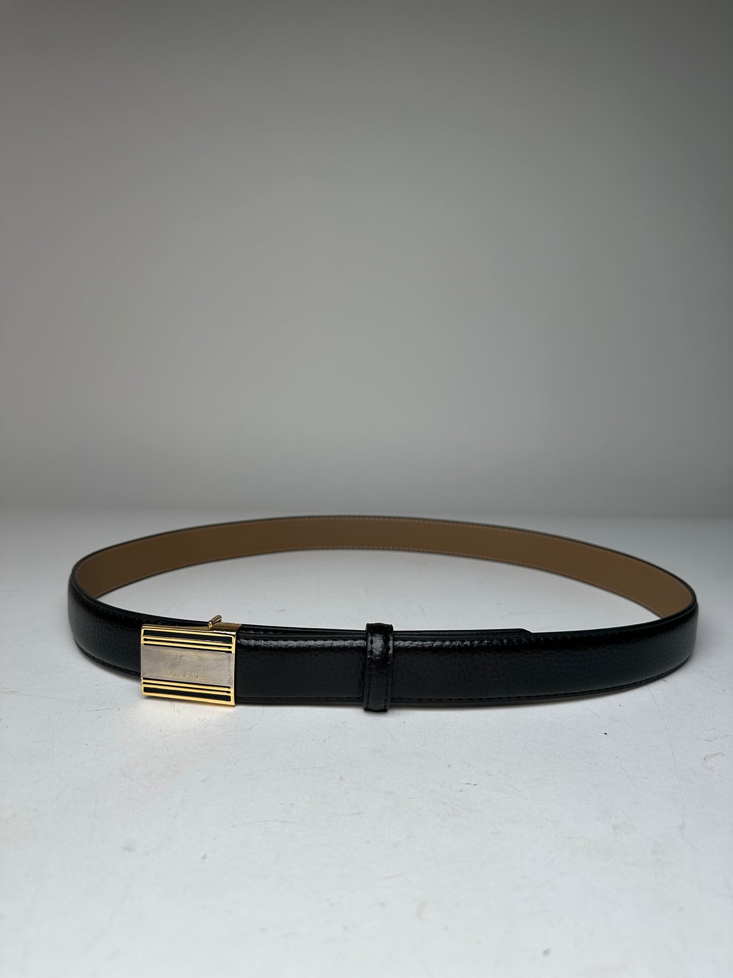 Vintage Burberry Snake Emblossed Leather Belt Black
