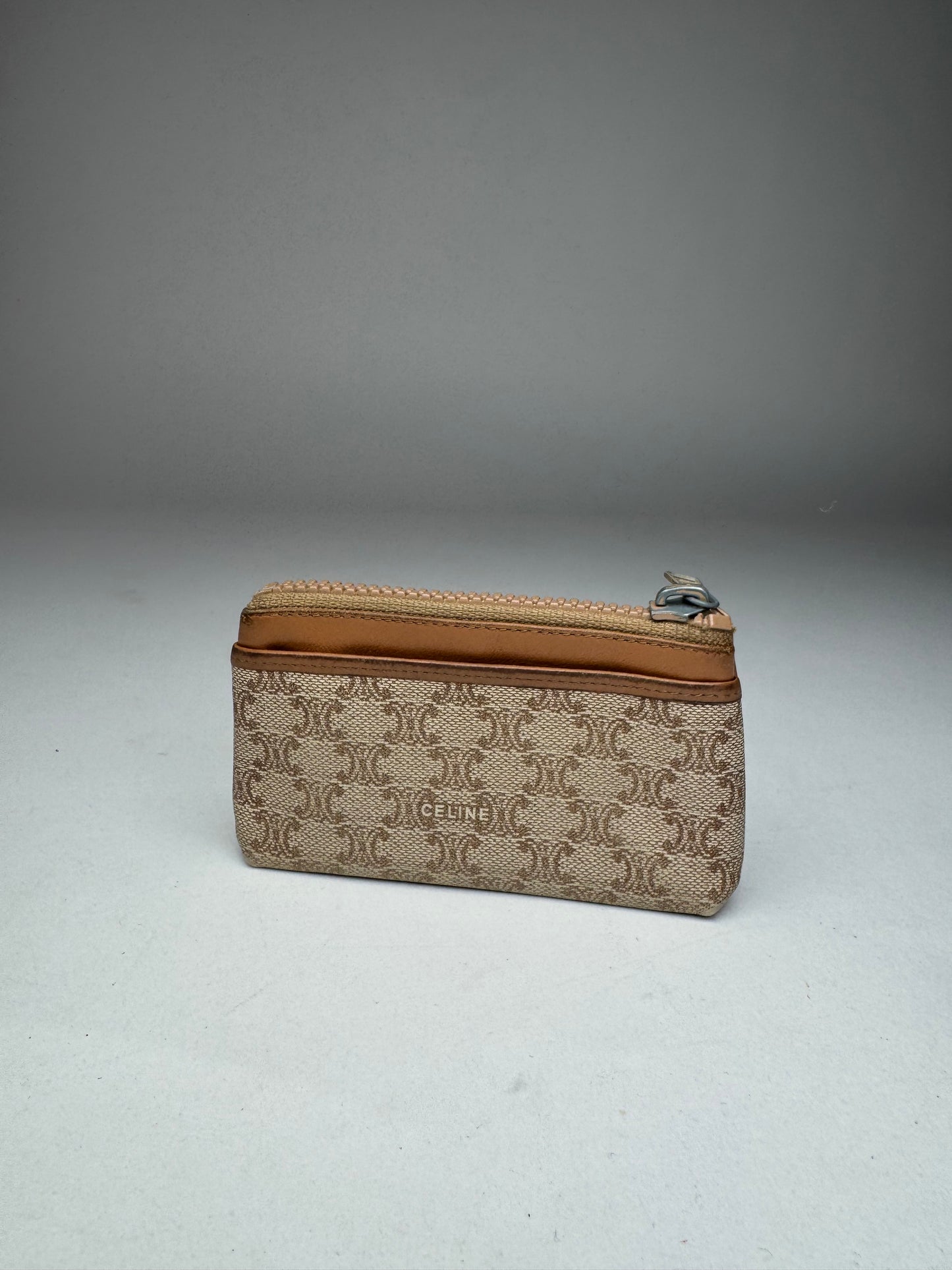 Vintage Celine Paris Leather Monogram Purse Beige Brown