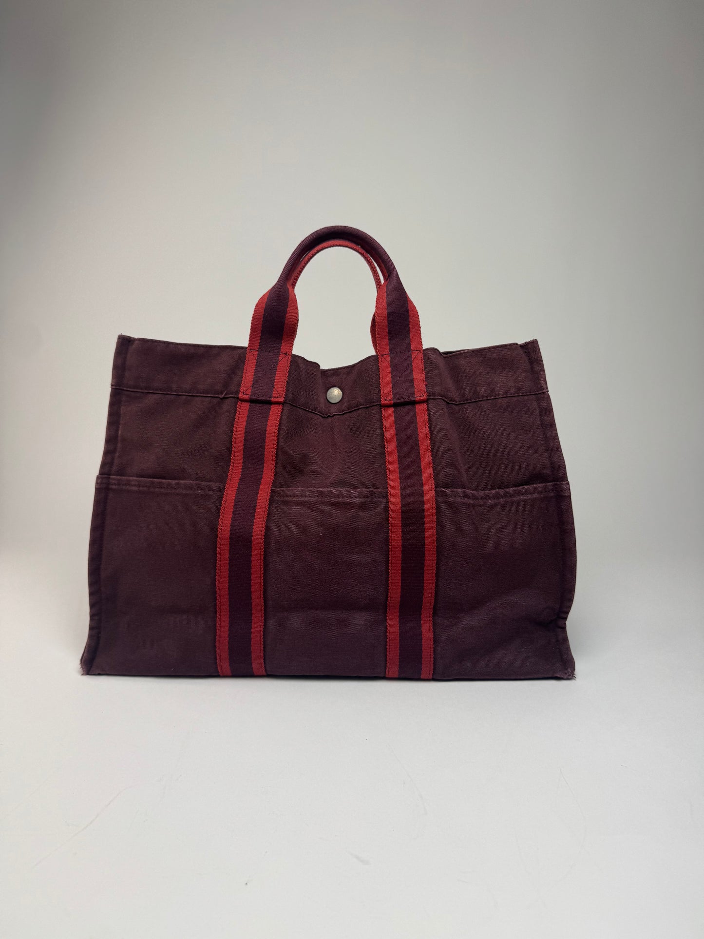 Vintage Hermes Canvas Tote Bag Purple Red