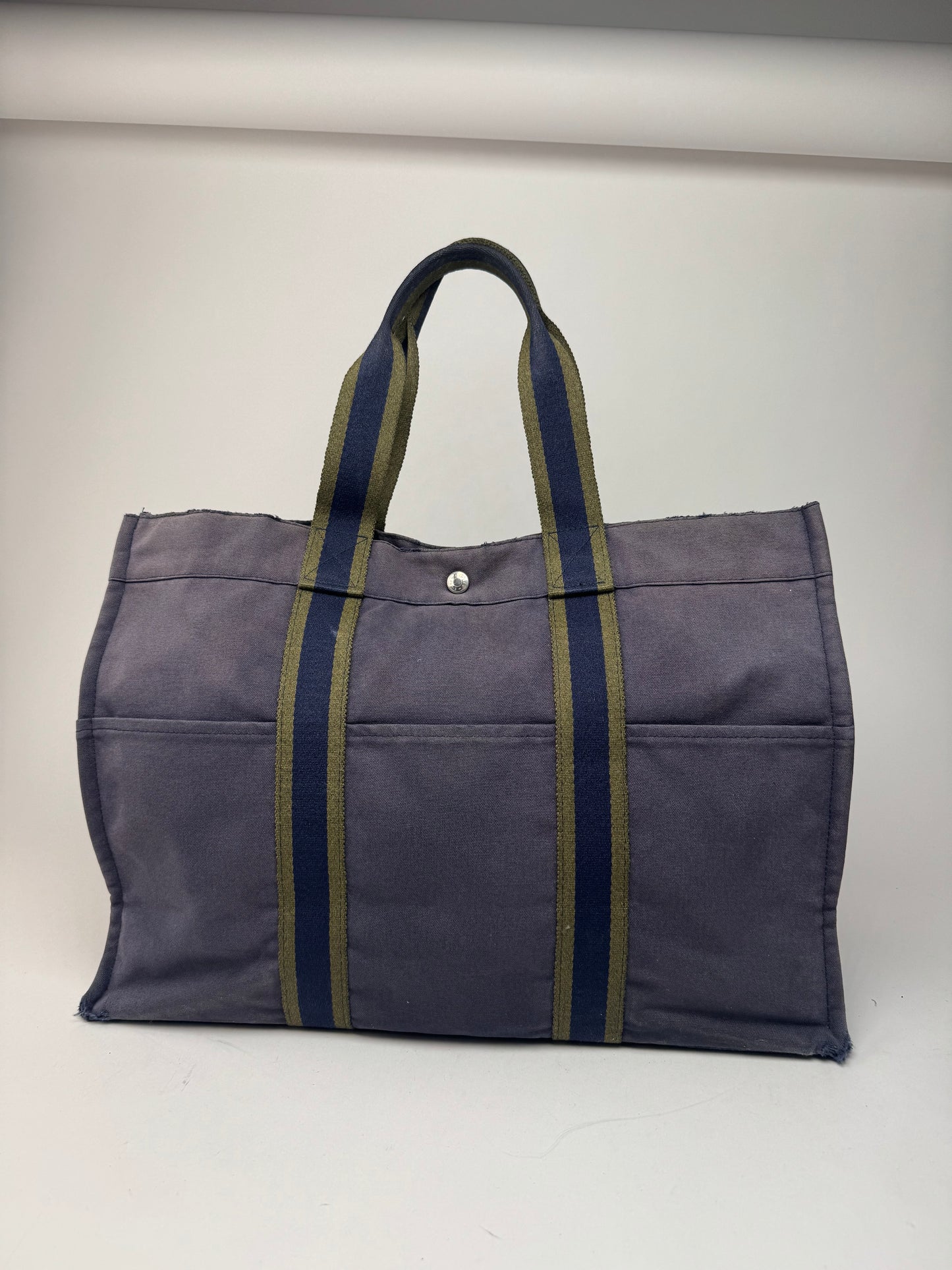 Vintage Hermes Cotton Tote Bag Navy
