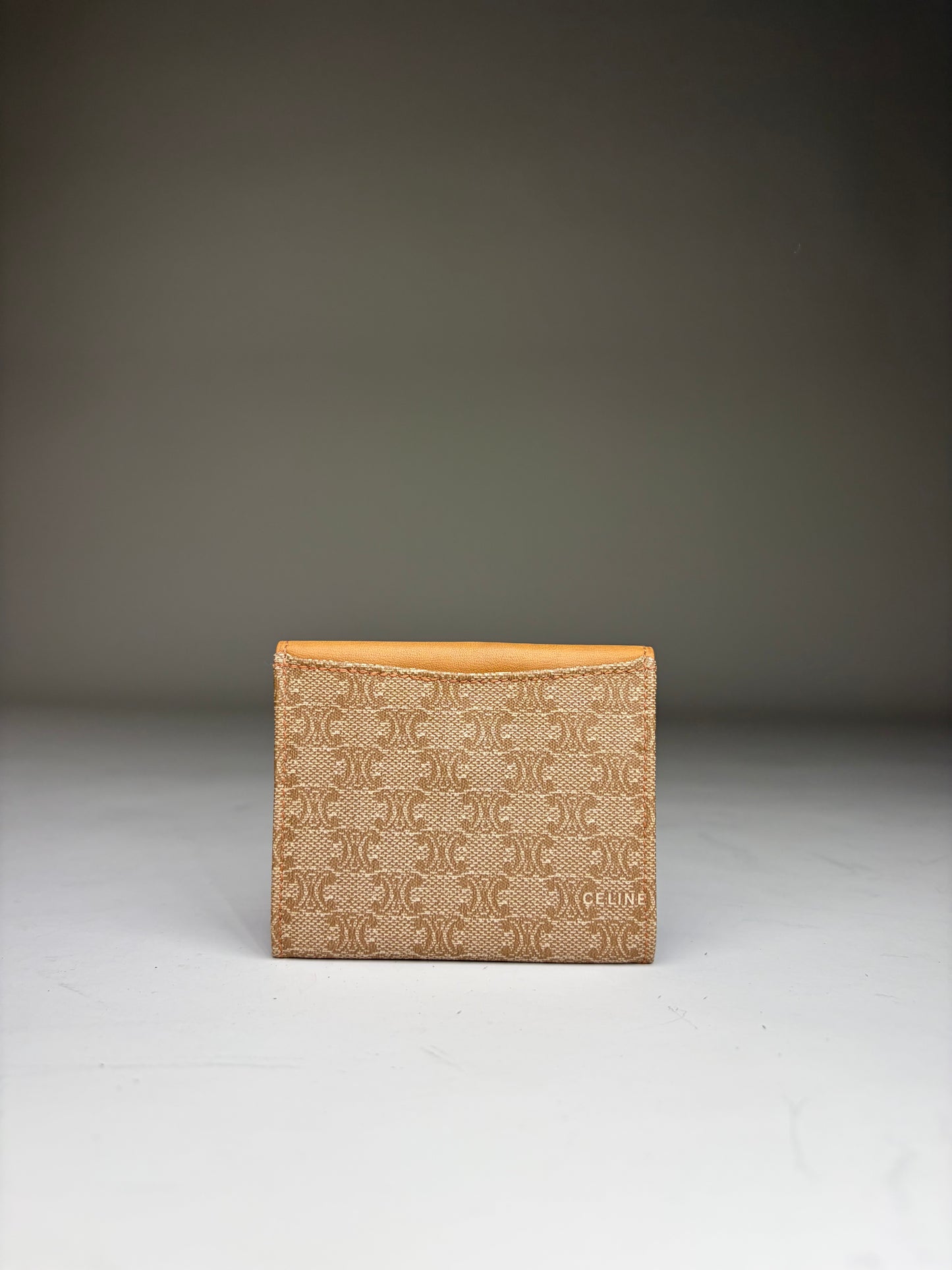 Vintage Celine Canvas Leather Wallet Tan Light Brown Gold