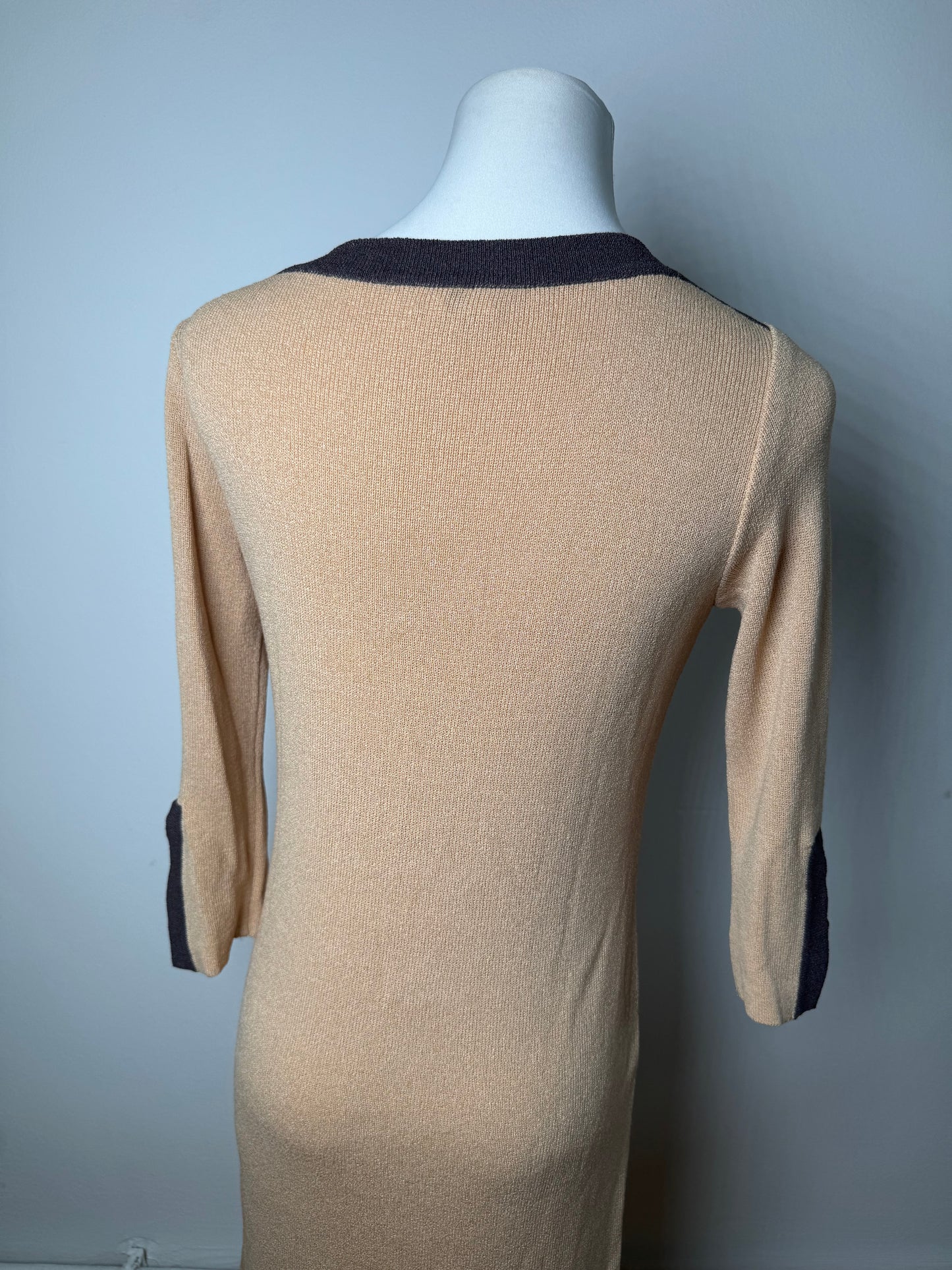 Vintage Balenciaga Rayon Knit Dress Beige Navy M
