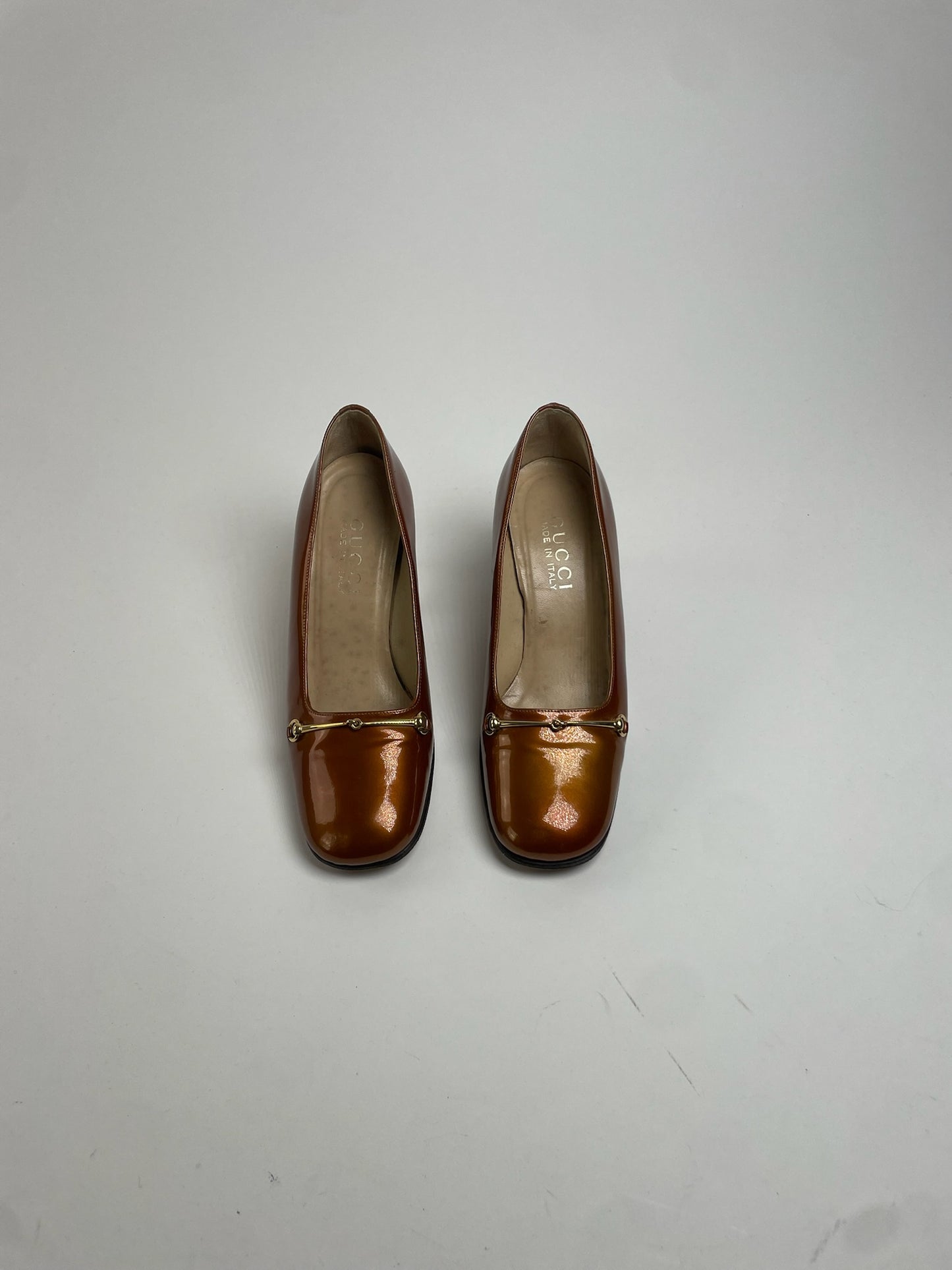 Vintage Gucci Horsebit Patent Leather Pumps Brown