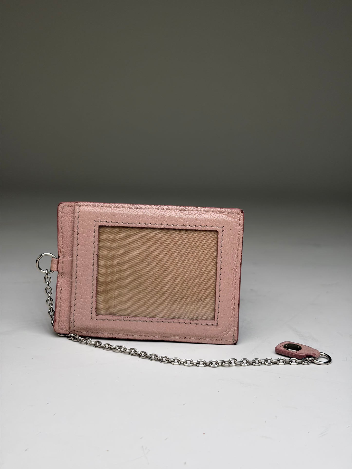 Vintage Miu Miu Grained Leather Card Holder Dusty Pink Silver Chain