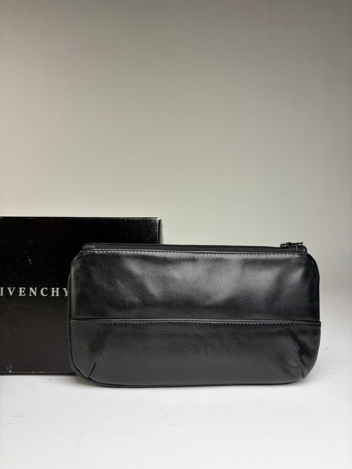 Vintage Givenchy 4G Logo Leather Zip Pouch Late 1980s Black