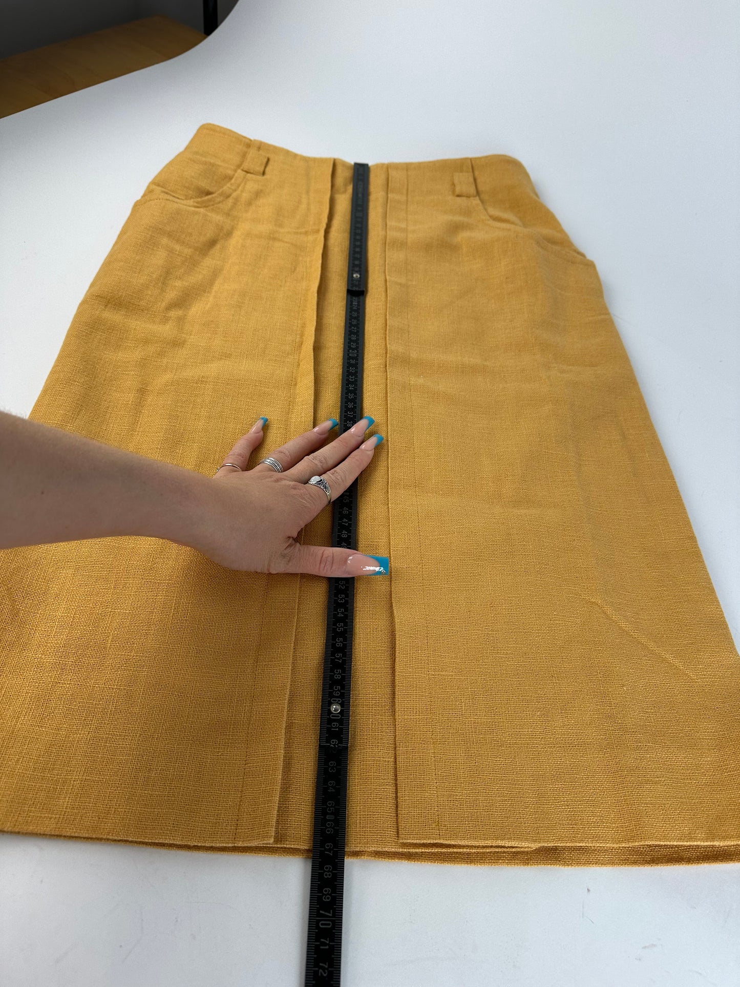 Vintage Dior Mustard Linen Midi Skirt with Pleat Detail
